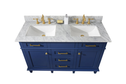 Legion Furniture WLF2254-B Legion Furniture WLF2254-B 54" Blue Finish Double-Sink Vanity Cabinet with Carrara White Top