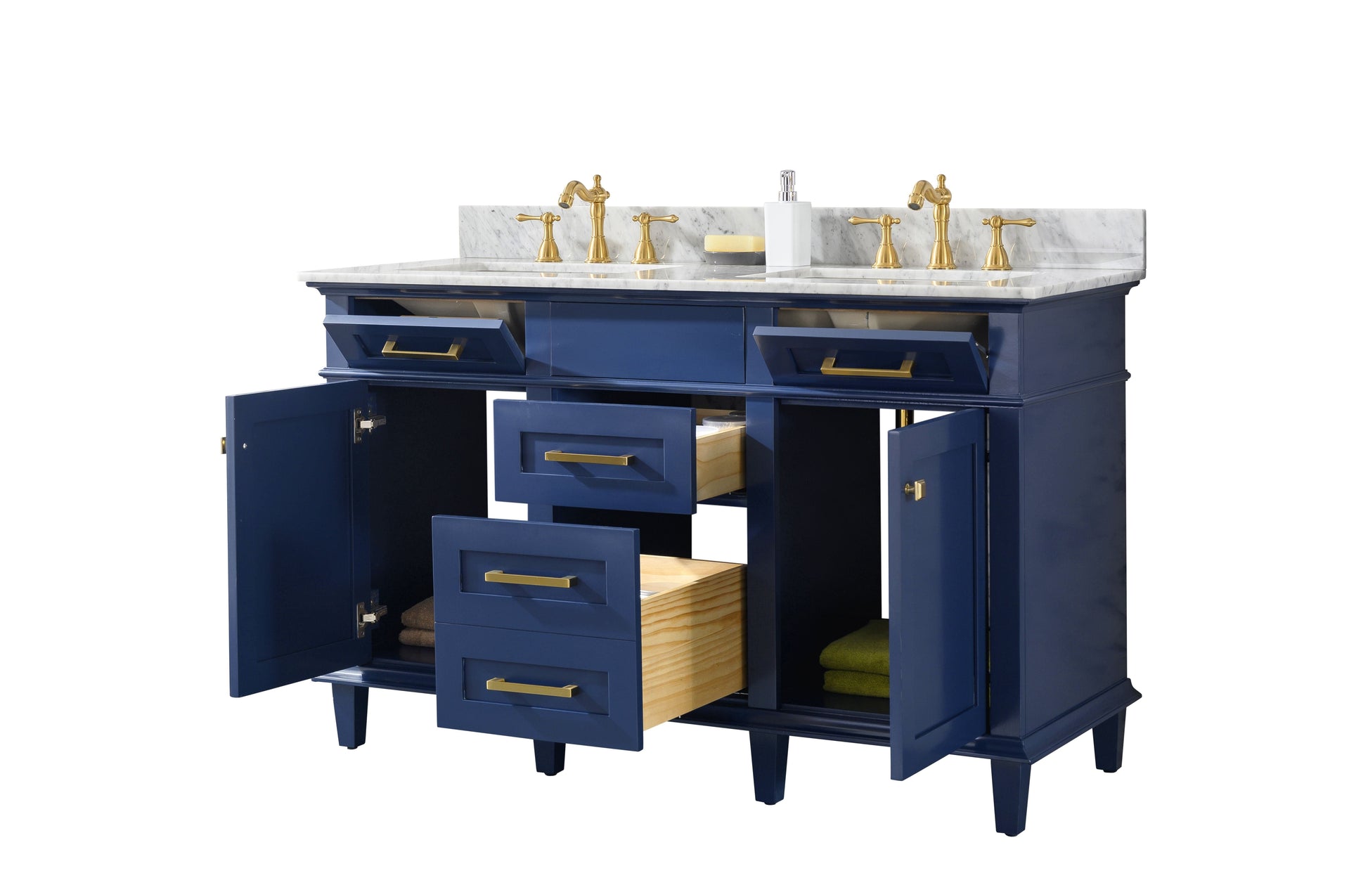 Legion Furniture WLF2254-B Legion Furniture WLF2254-B 54" Blue Finish Double-Sink Vanity Cabinet with Carrara White Top