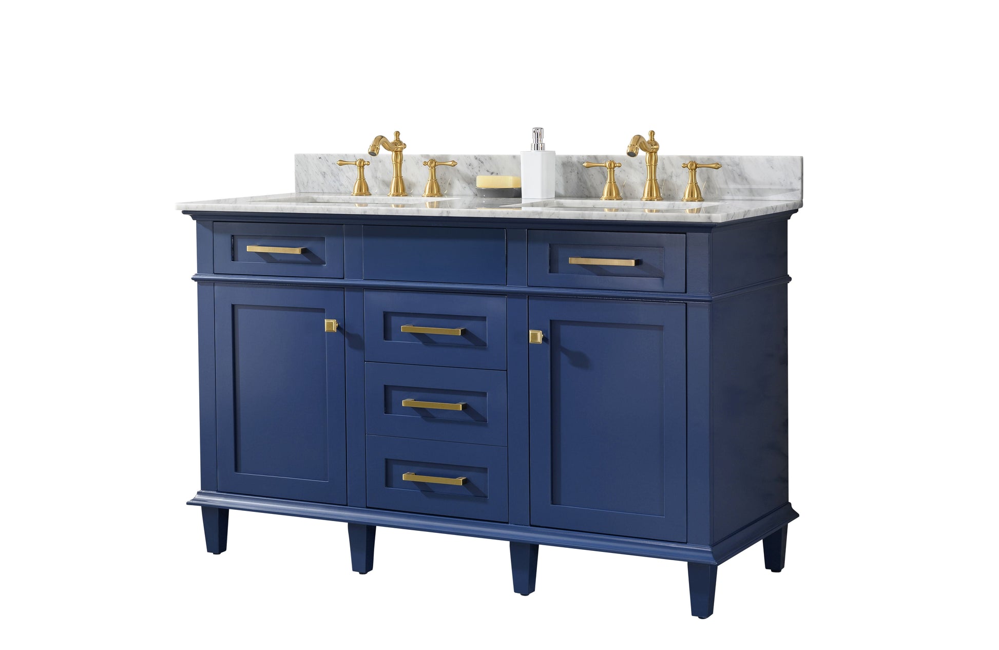 Legion Furniture WLF2254-B Legion Furniture WLF2254-B 54" Blue Finish Double-Sink Vanity Cabinet with Carrara White Top