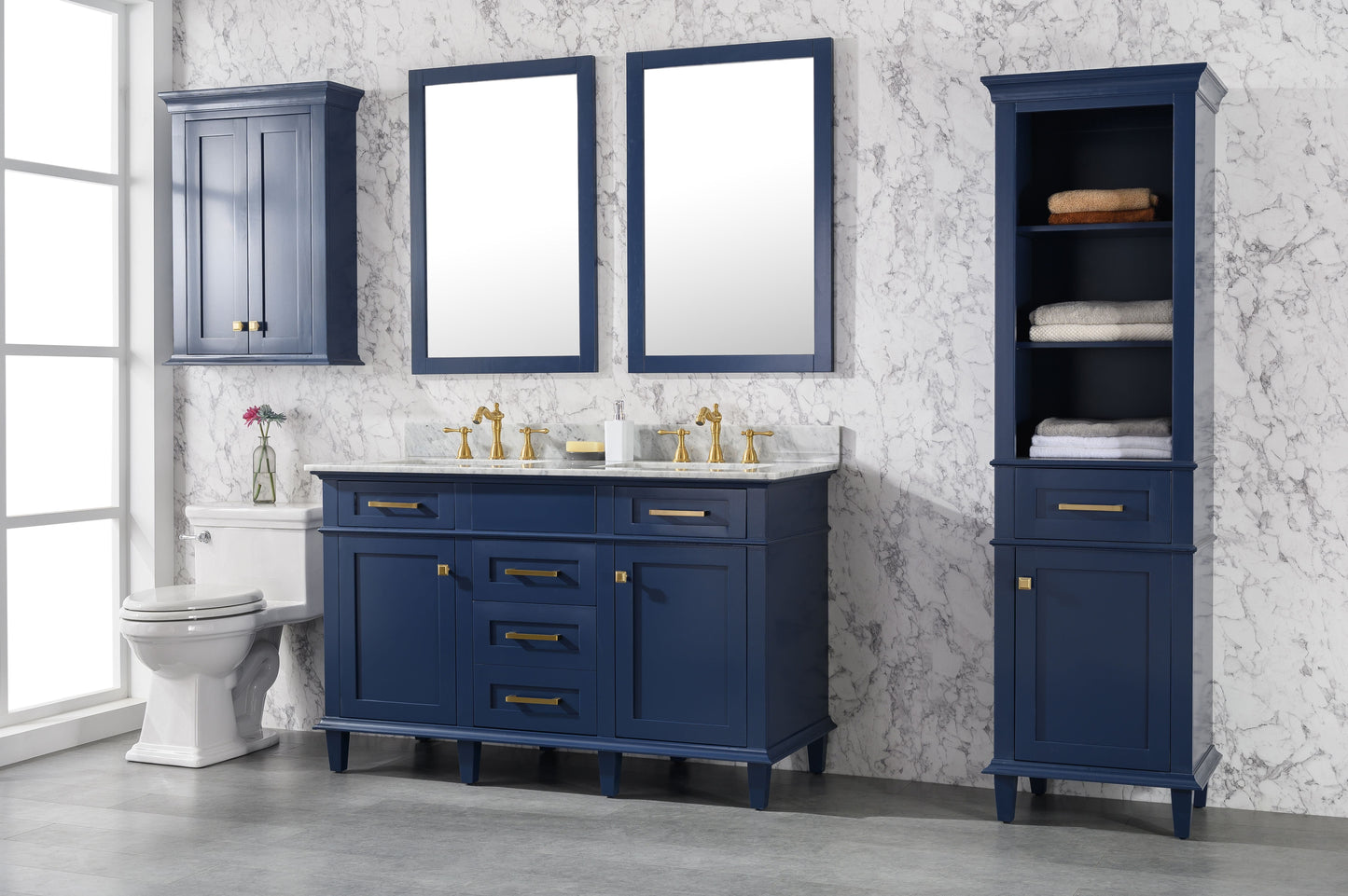 Legion Furniture WLF2254-B Legion Furniture WLF2254-B 54" Blue Finish Double-Sink Vanity Cabinet with Carrara White Top