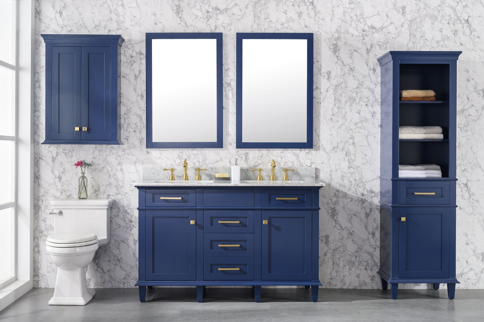 Legion Furniture WLF2254-B Legion Furniture WLF2254-B 54" Blue Finish Double-Sink Vanity Cabinet with Carrara White Top