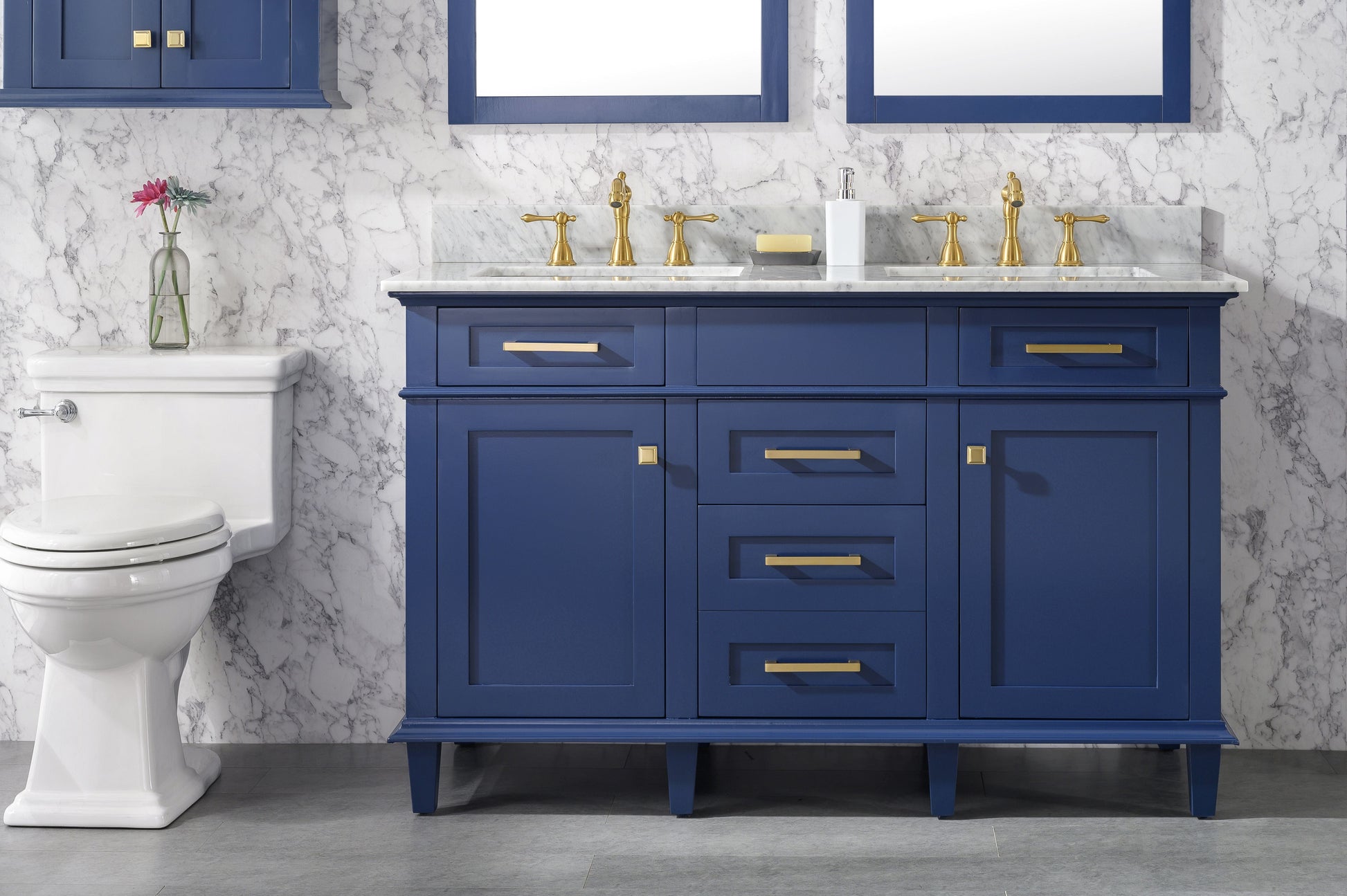 Legion Furniture WLF2254-B Legion Furniture WLF2254-B 54" Blue Finish Double-Sink Vanity Cabinet with Carrara White Top