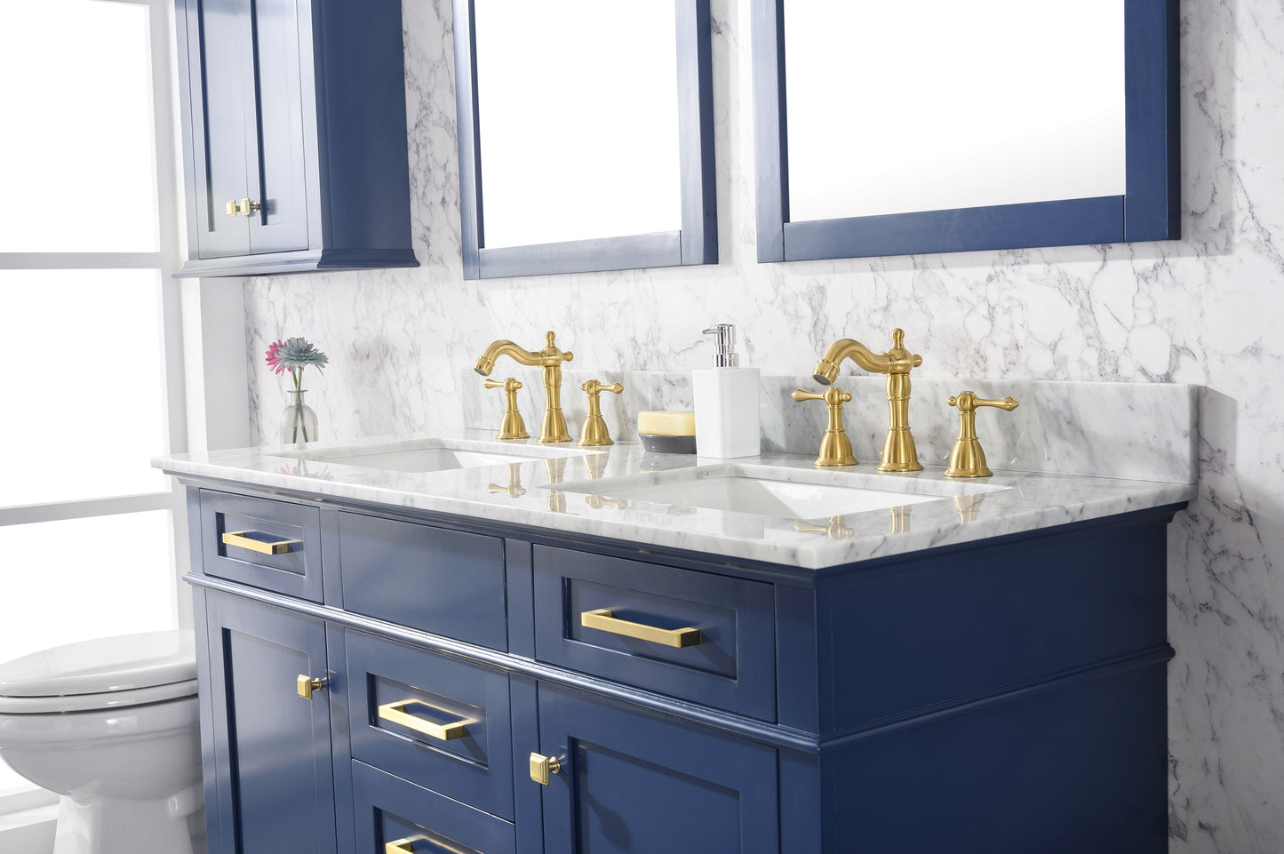 Legion Furniture WLF2254-B Legion Furniture WLF2254-B 54" Blue Finish Double-Sink Vanity Cabinet with Carrara White Top