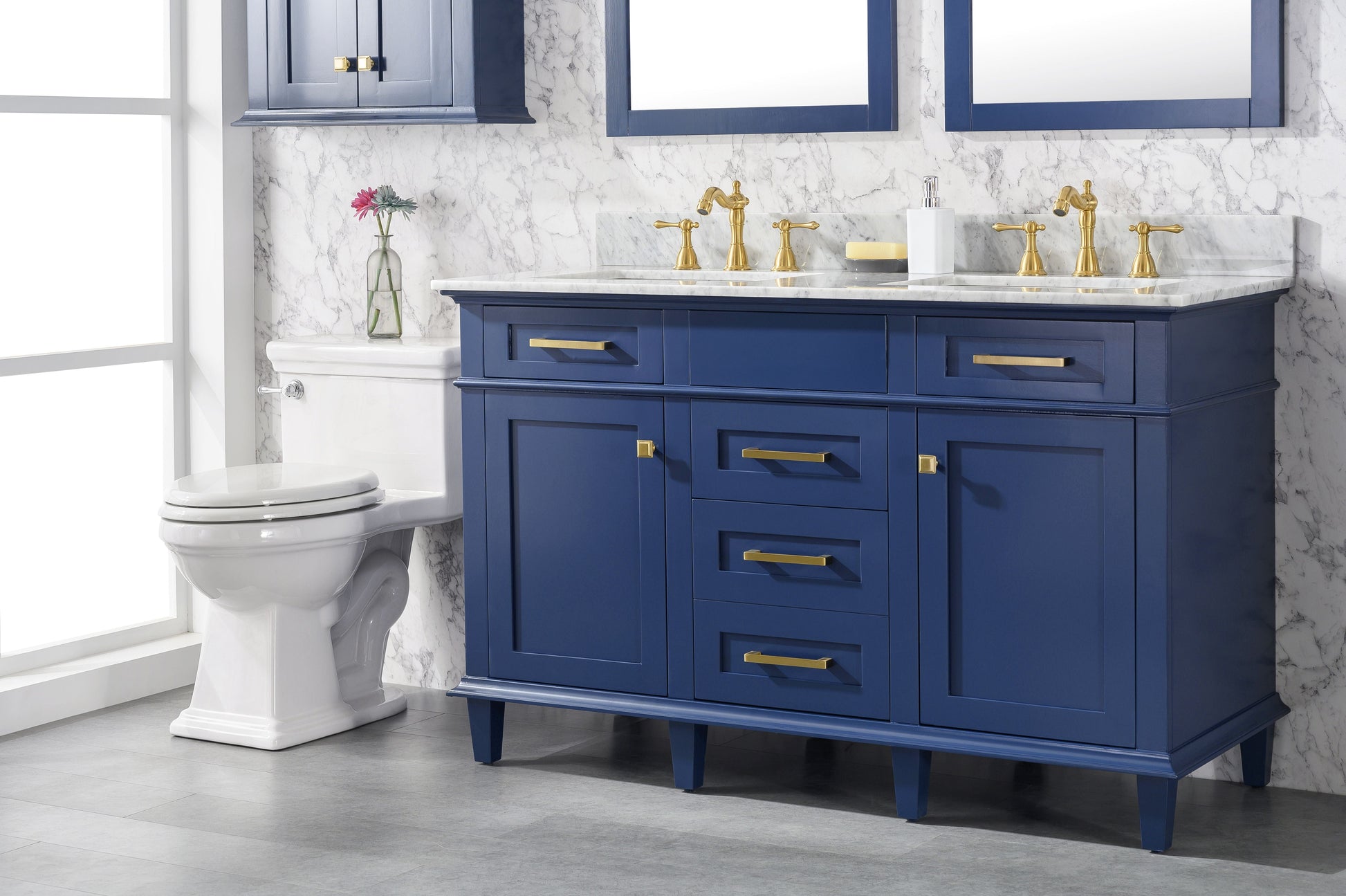 Legion Furniture WLF2254-B Legion Furniture WLF2254-B 54" Blue Finish Double-Sink Vanity Cabinet with Carrara White Top