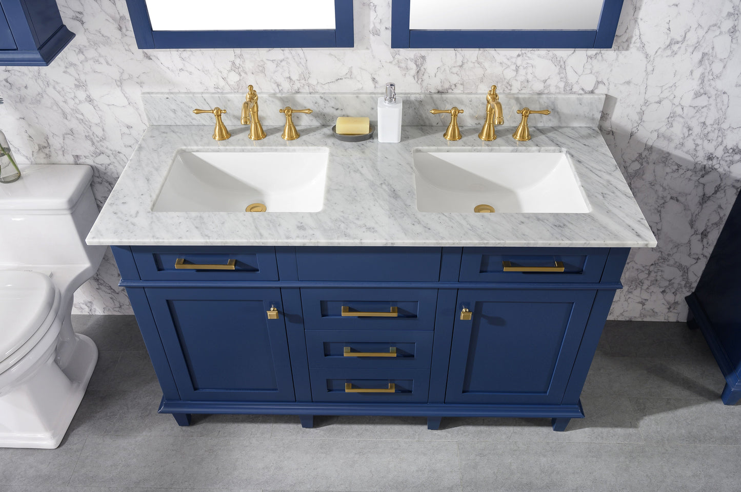 Legion Furniture WLF2254-B Legion Furniture WLF2254-B 54" Blue Finish Double-Sink Vanity Cabinet with Carrara White Top