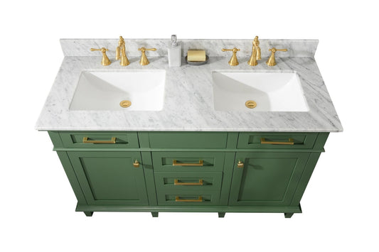 Legion Furniture WLF2254-VG Legion Furniture WLF2254-VG 54" Vogue Green Finish Double-Sink Vanity Cabinet with Carrara White Top