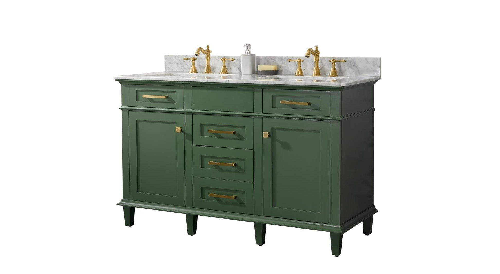 Legion Furniture WLF2254-VG Legion Furniture WLF2254-VG 54" Vogue Green Finish Double-Sink Vanity Cabinet with Carrara White Top