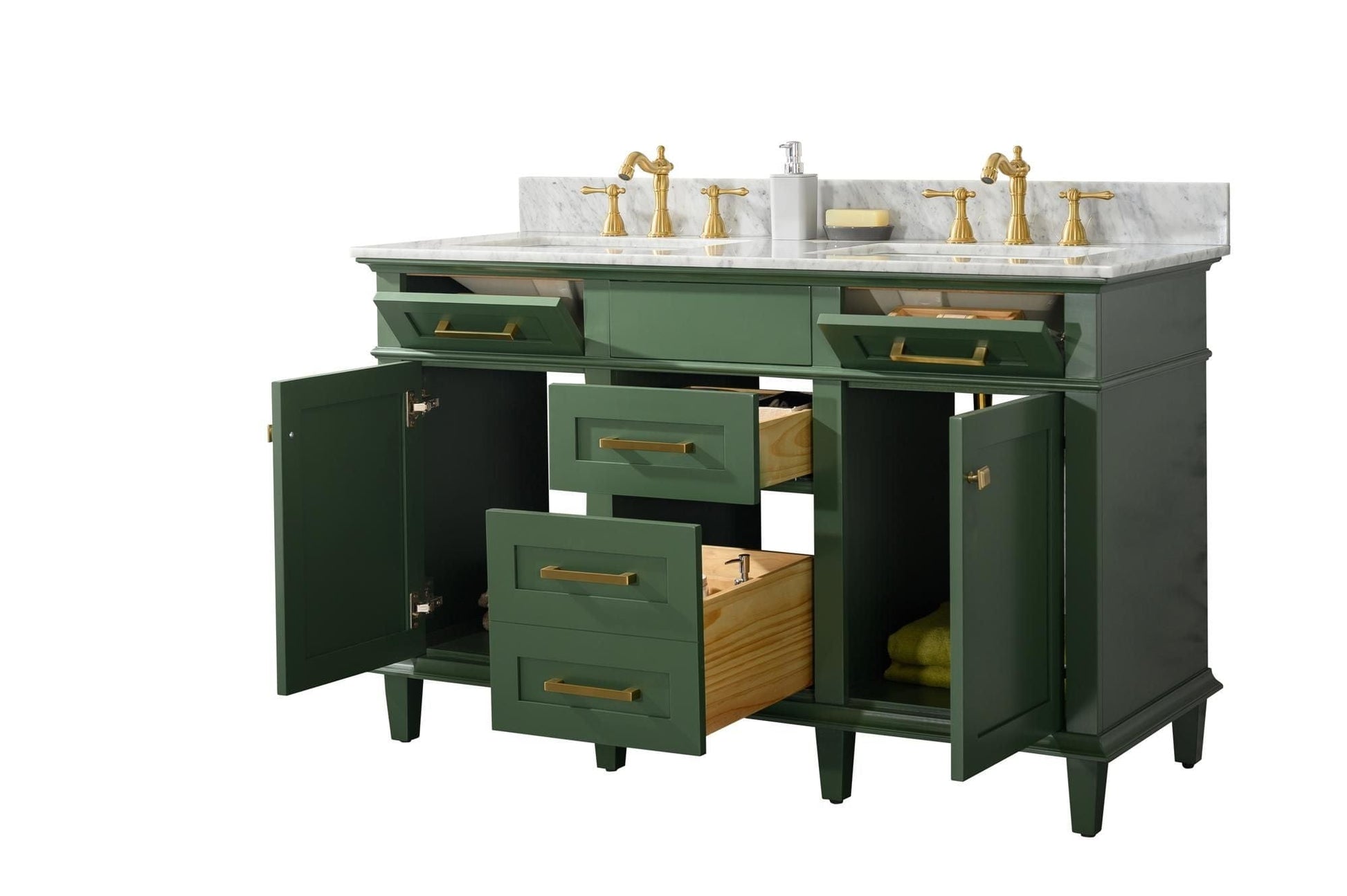 Legion Furniture WLF2254-VG Legion Furniture WLF2254-VG 54" Vogue Green Finish Double-Sink Vanity Cabinet with Carrara White Top