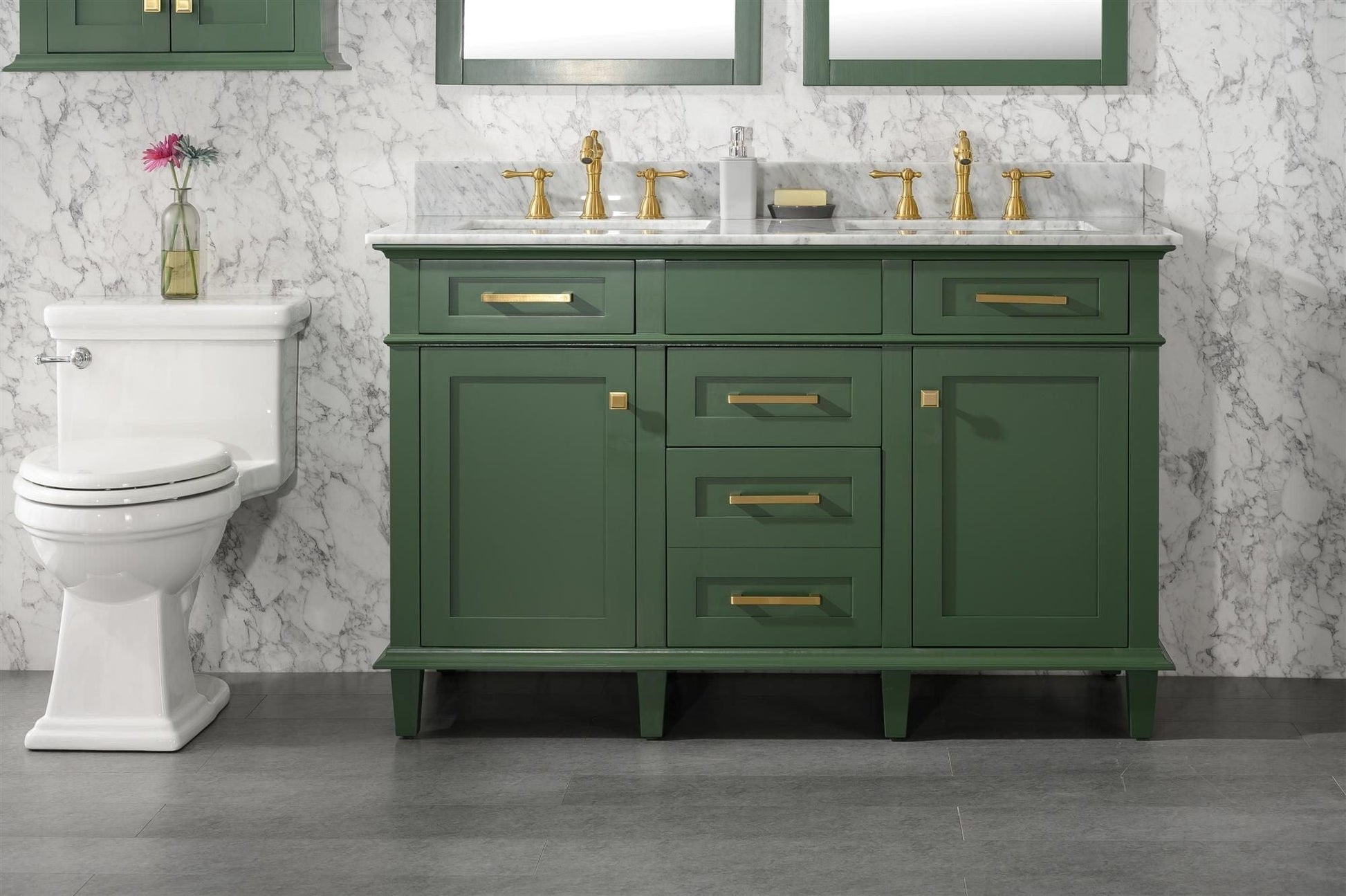 Legion Furniture WLF2254-VG Legion Furniture WLF2254-VG 54" Vogue Green Finish Double-Sink Vanity Cabinet with Carrara White Top