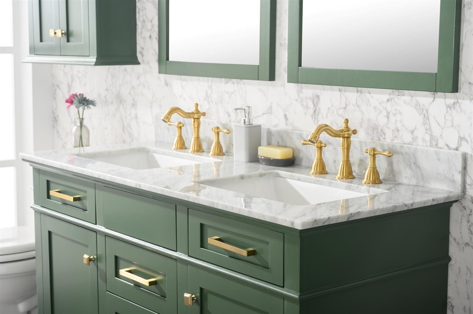 Legion Furniture WLF2254-VG Legion Furniture WLF2254-VG 54" Vogue Green Finish Double-Sink Vanity Cabinet with Carrara White Top