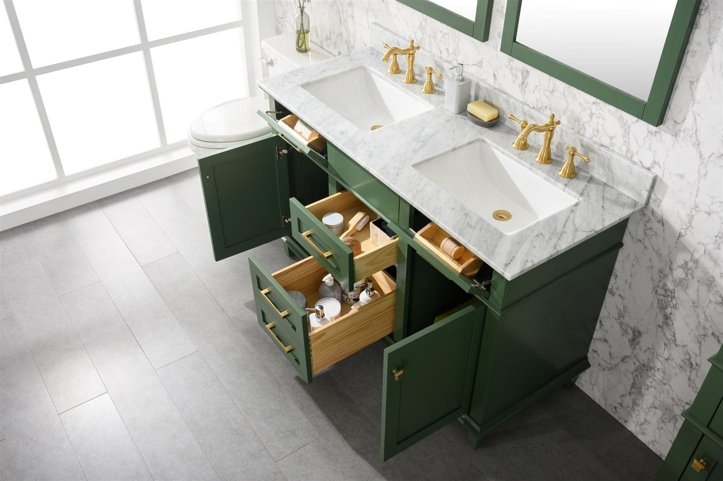 Legion Furniture WLF2254-VG Legion Furniture WLF2254-VG 54" Vogue Green Finish Double-Sink Vanity Cabinet with Carrara White Top