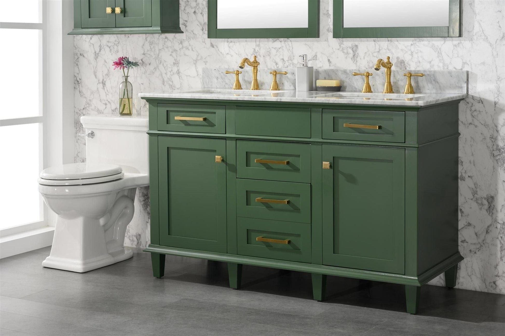 Legion Furniture WLF2254-VG Legion Furniture WLF2254-VG 54" Vogue Green Finish Double-Sink Vanity Cabinet with Carrara White Top