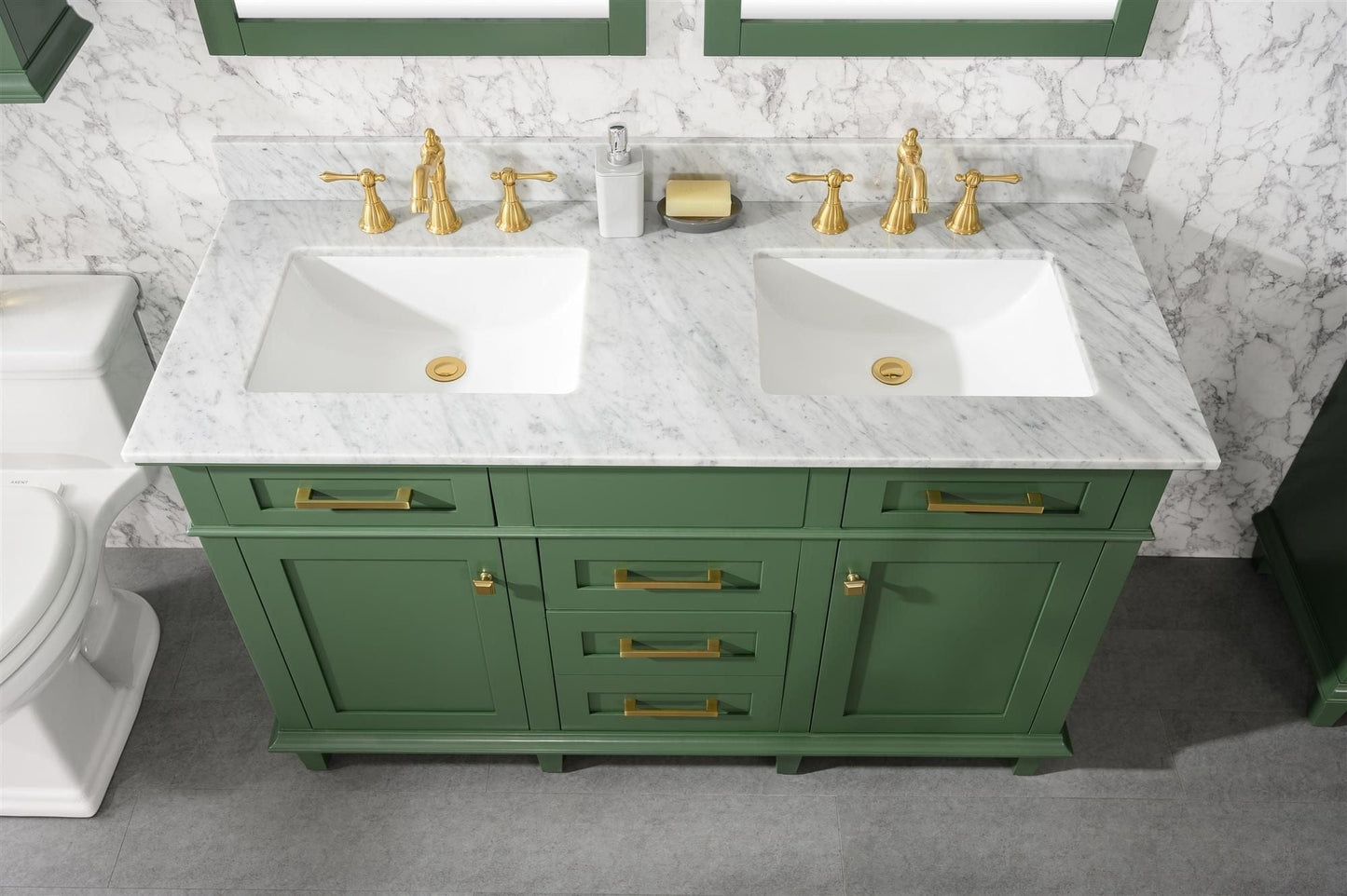 Legion Furniture WLF2254-VG Legion Furniture WLF2254-VG 54" Vogue Green Finish Double-Sink Vanity Cabinet with Carrara White Top