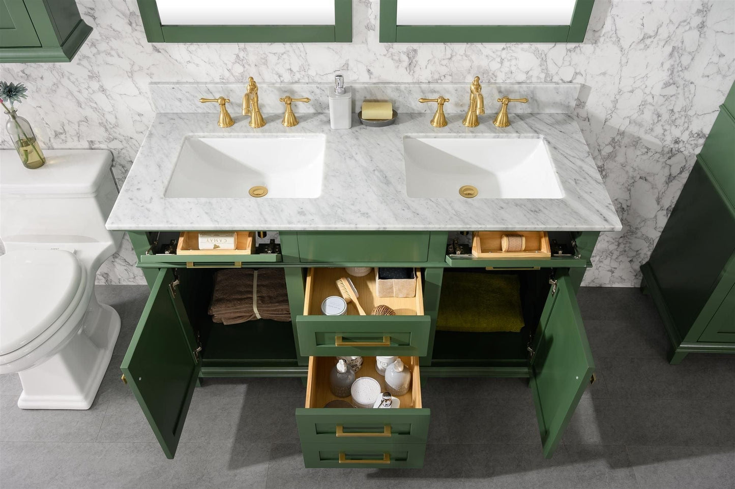 Legion Furniture WLF2254-VG Legion Furniture WLF2254-VG 54" Vogue Green Finish Double-Sink Vanity Cabinet with Carrara White Top