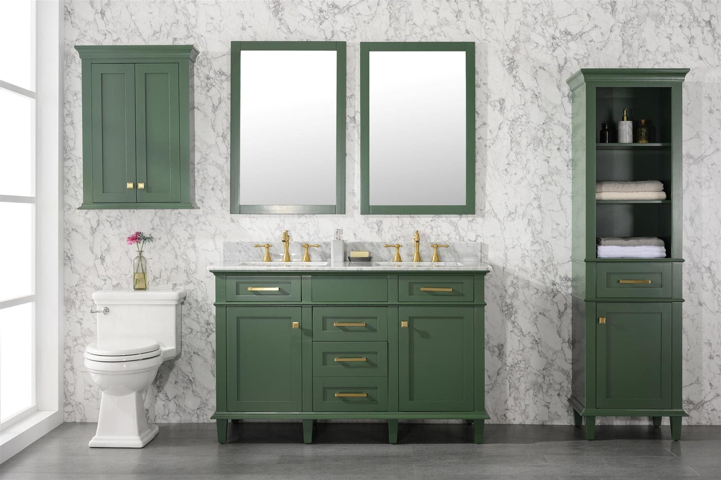 Legion Furniture WLF2254-VG Legion Furniture WLF2254-VG 54" Vogue Green Finish Double-Sink Vanity Cabinet with Carrara White Top