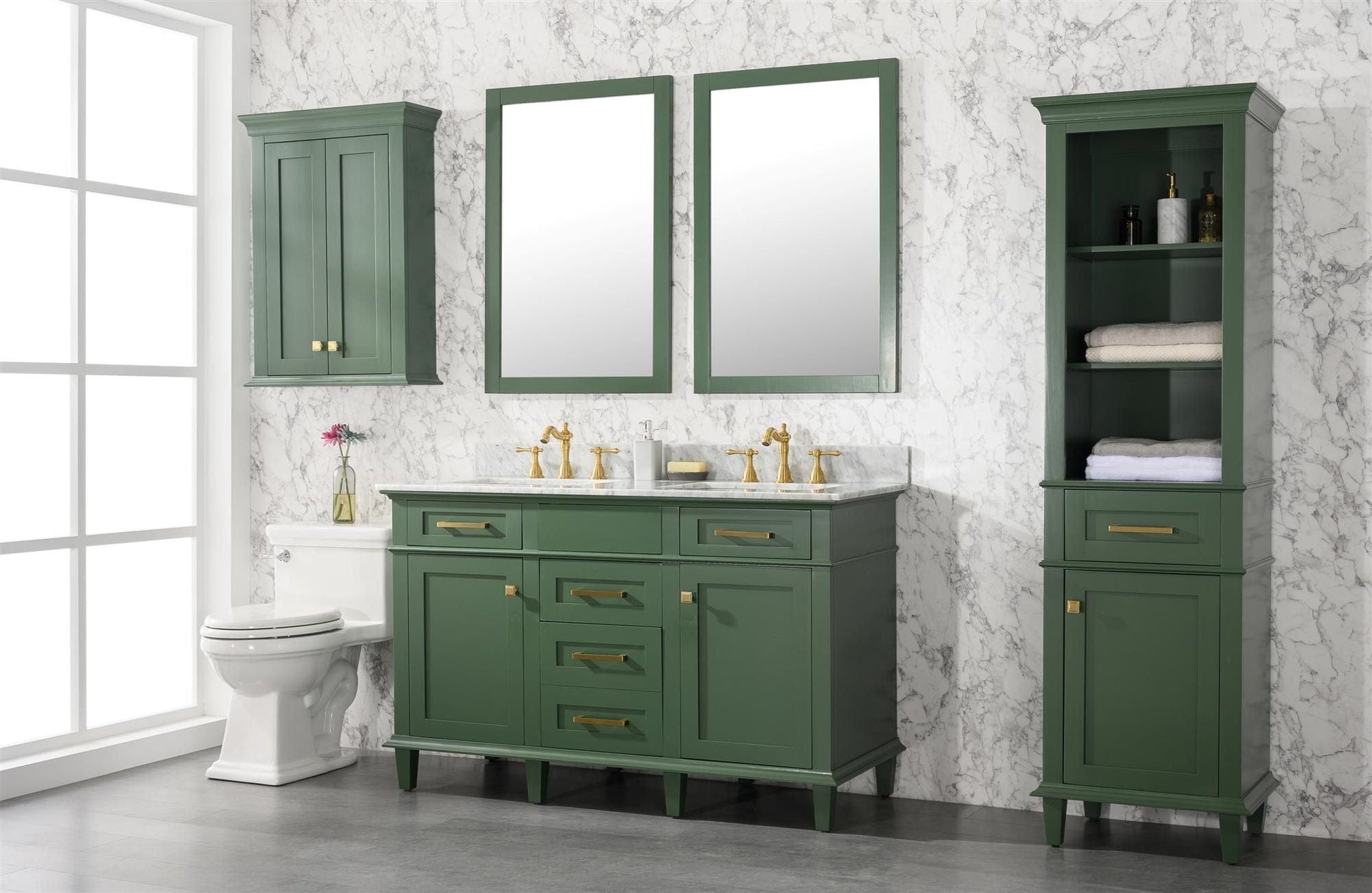 Legion Furniture WLF2254-VG Legion Furniture WLF2254-VG 54" Vogue Green Finish Double-Sink Vanity Cabinet with Carrara White Top