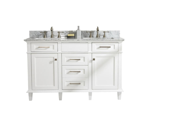 Legion Furniture WLF2254-W Legion Furniture WLF2254-W 54 White Finish Double-Sink Vanity Cabinet with Carrara White Top