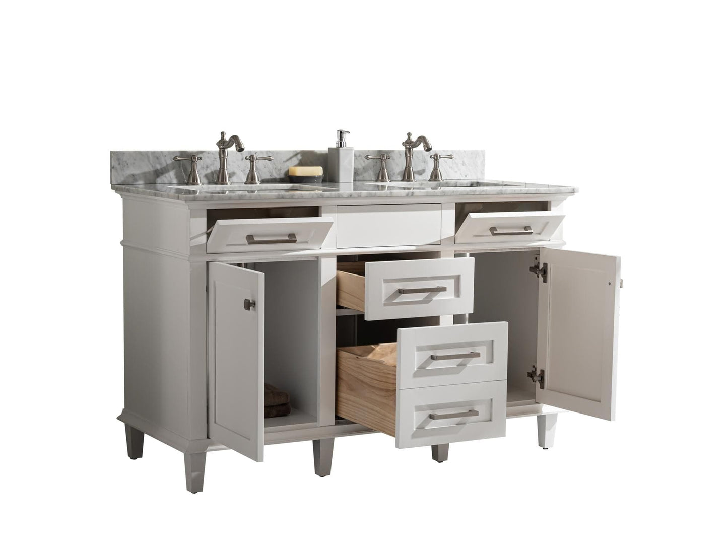 Legion Furniture WLF2254-W Legion Furniture WLF2254-W 54" White Finish Double-Sink Vanity Cabinet with Carrara White Top