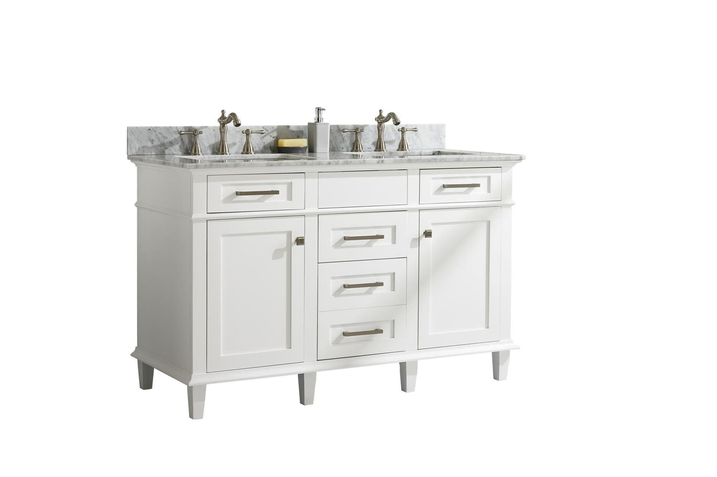 Legion Furniture WLF2254-W Legion Furniture WLF2254-W 54" White Finish Double-Sink Vanity Cabinet with Carrara White Top