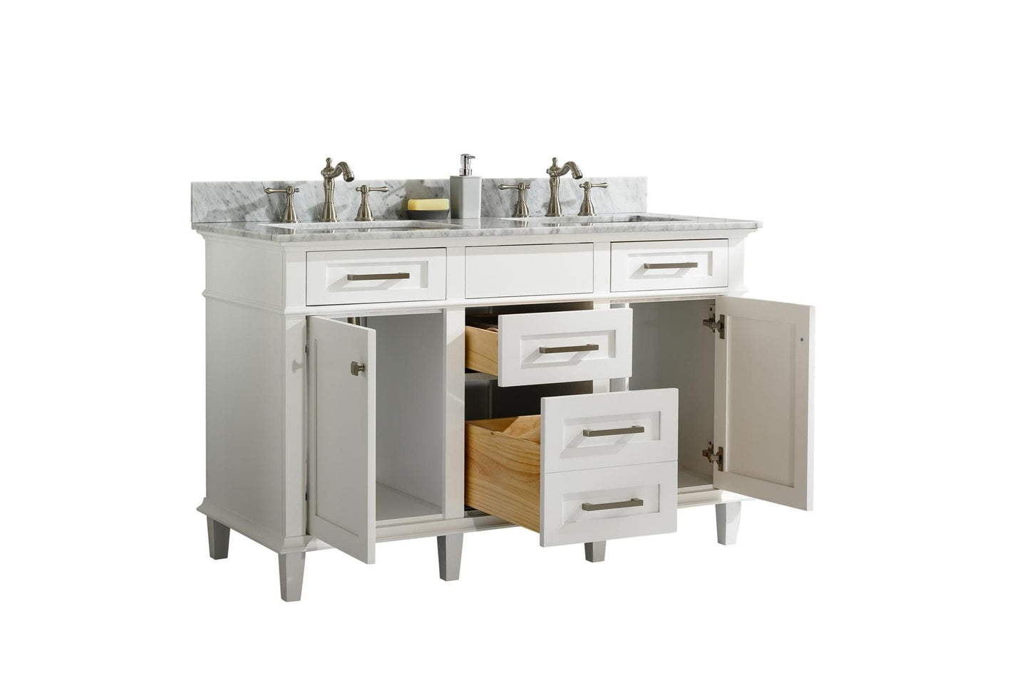 Legion Furniture WLF2254-W Legion Furniture WLF2254-W 54" White Finish Double-Sink Vanity Cabinet with Carrara White Top