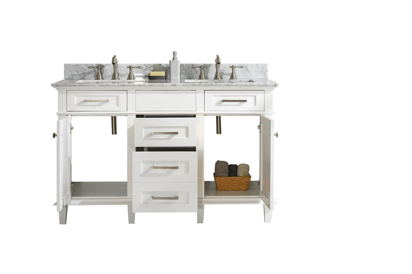 Legion Furniture WLF2254-W Legion Furniture WLF2254-W 54" White Finish Double-Sink Vanity Cabinet with Carrara White Top