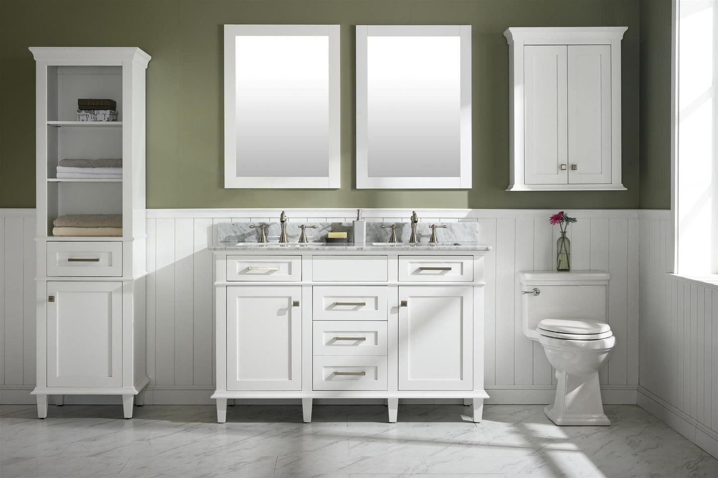 Legion Furniture WLF2254-W Legion Furniture WLF2254-W 54" White Finish Double-Sink Vanity Cabinet with Carrara White Top