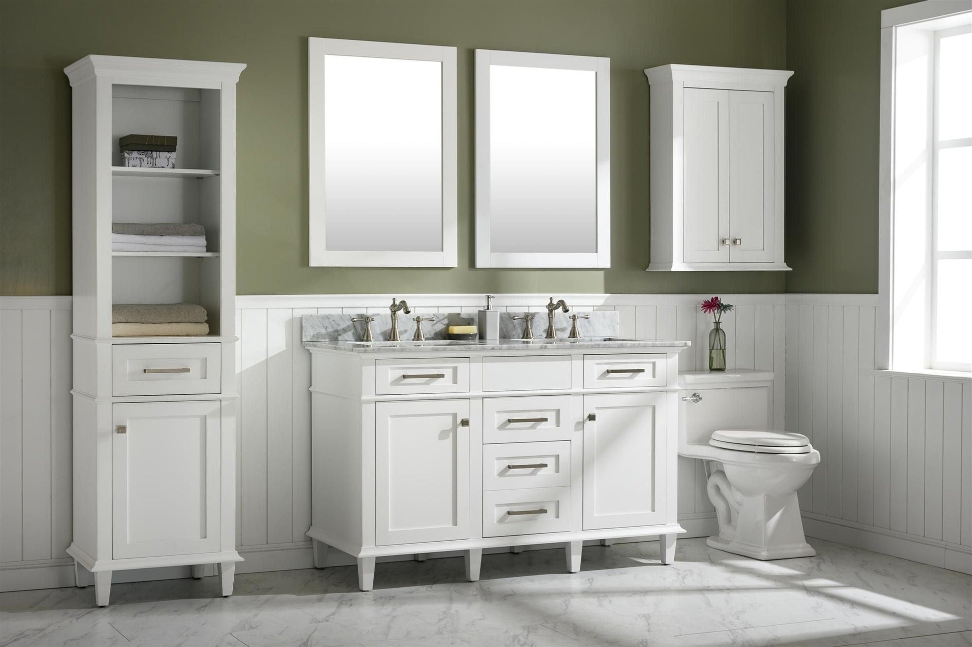 Legion Furniture WLF2254-W Legion Furniture WLF2254-W 54" White Finish Double-Sink Vanity Cabinet with Carrara White Top