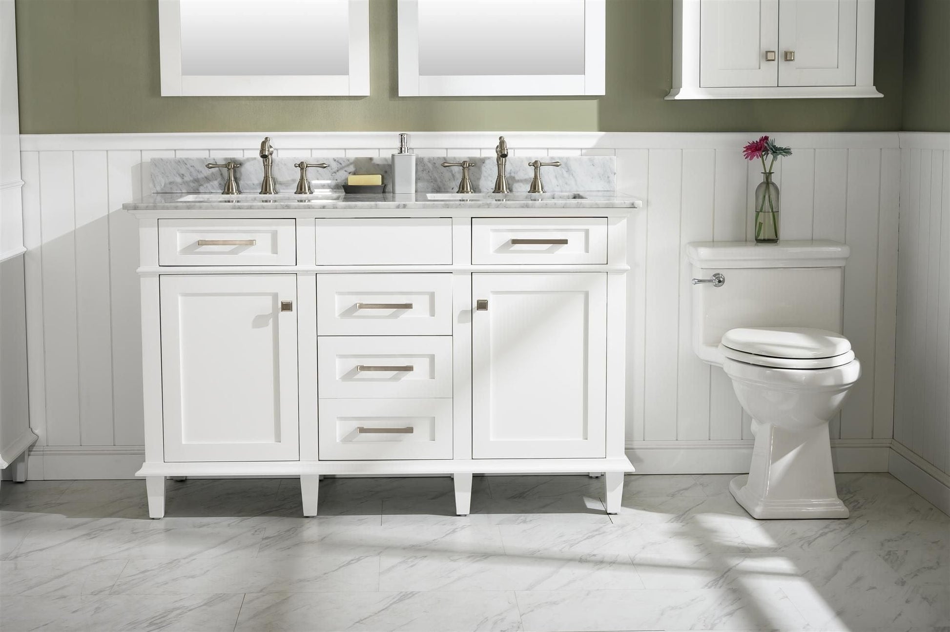 Legion Furniture WLF2254-W Legion Furniture WLF2254-W 54" White Finish Double-Sink Vanity Cabinet with Carrara White Top