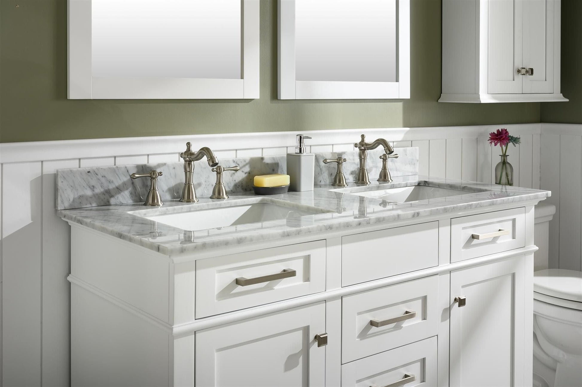 Legion Furniture WLF2254-W Legion Furniture WLF2254-W 54" White Finish Double-Sink Vanity Cabinet with Carrara White Top