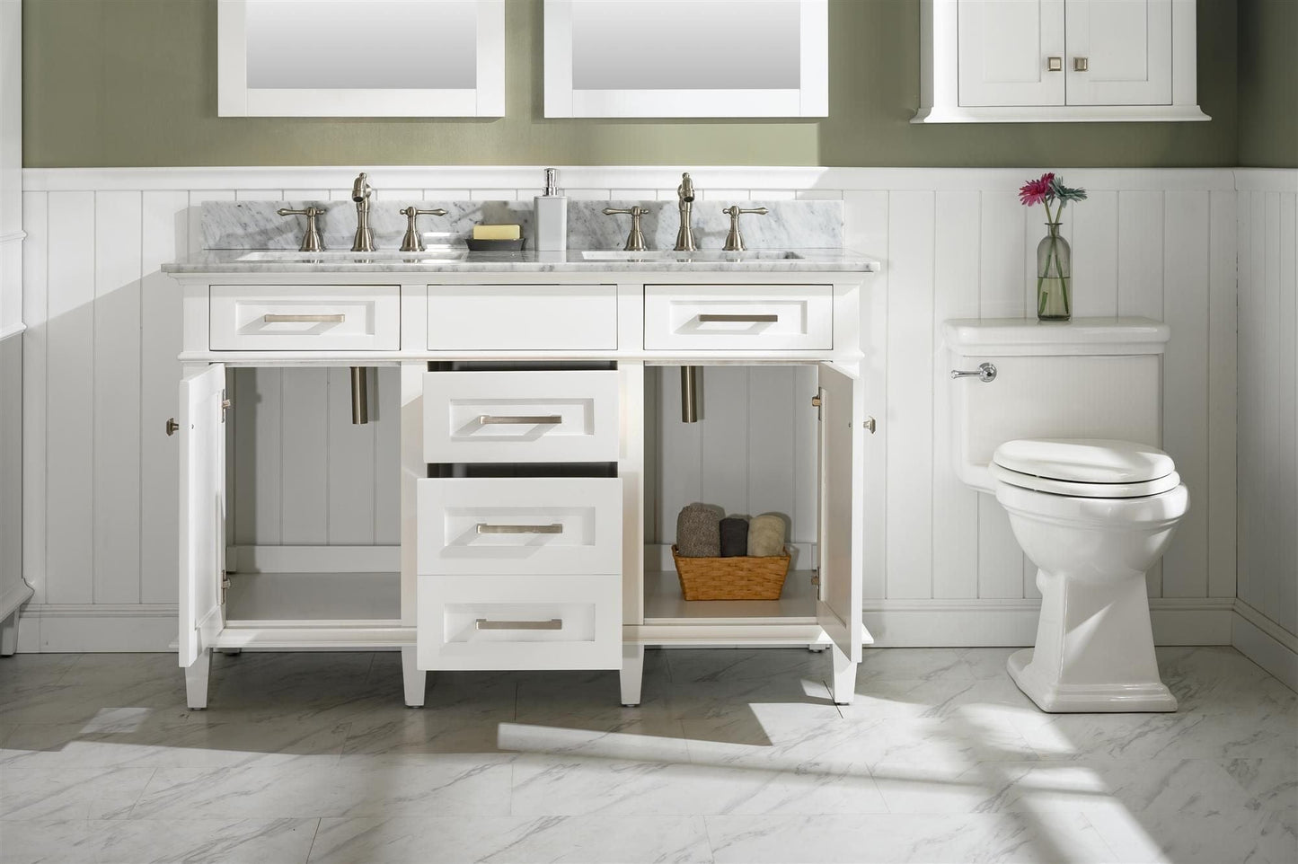 Legion Furniture WLF2254-W Legion Furniture WLF2254-W 54" White Finish Double-Sink Vanity Cabinet with Carrara White Top