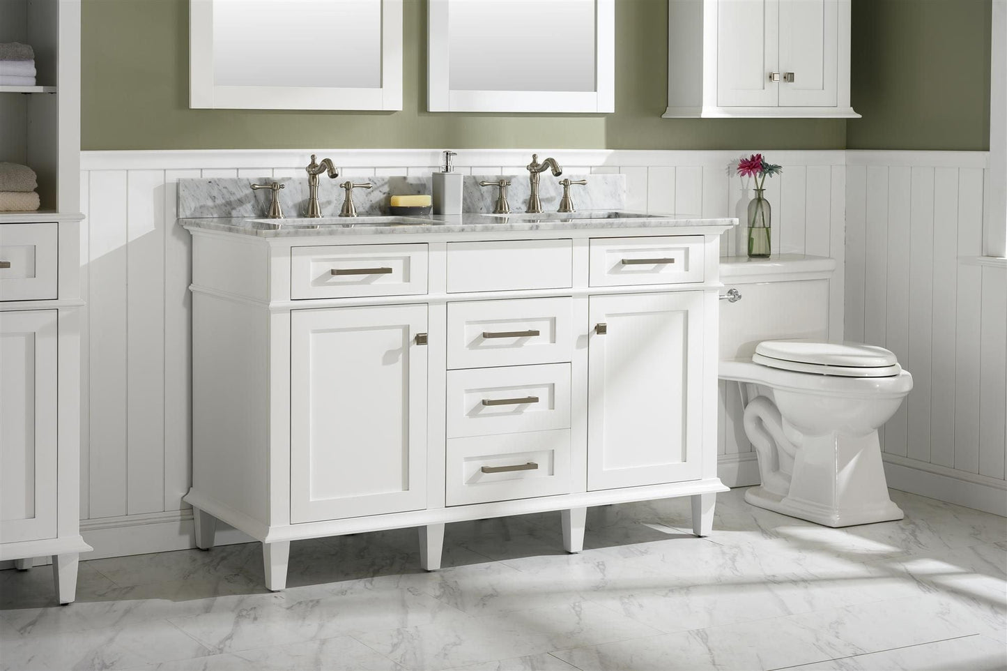 Legion Furniture WLF2254-W Legion Furniture WLF2254-W 54" White Finish Double-Sink Vanity Cabinet with Carrara White Top