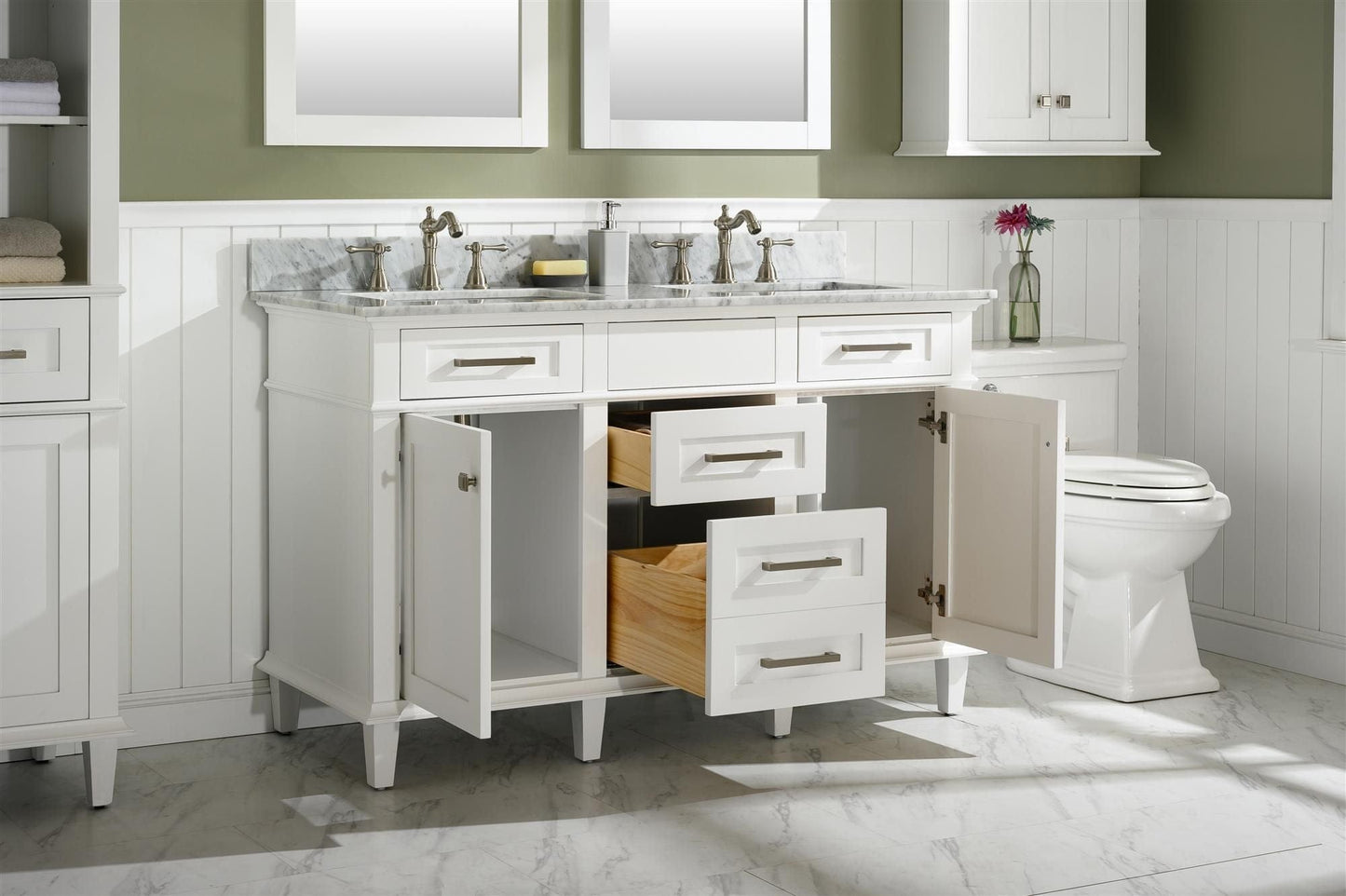 Legion Furniture WLF2254-W Legion Furniture WLF2254-W 54" White Finish Double-Sink Vanity Cabinet with Carrara White Top