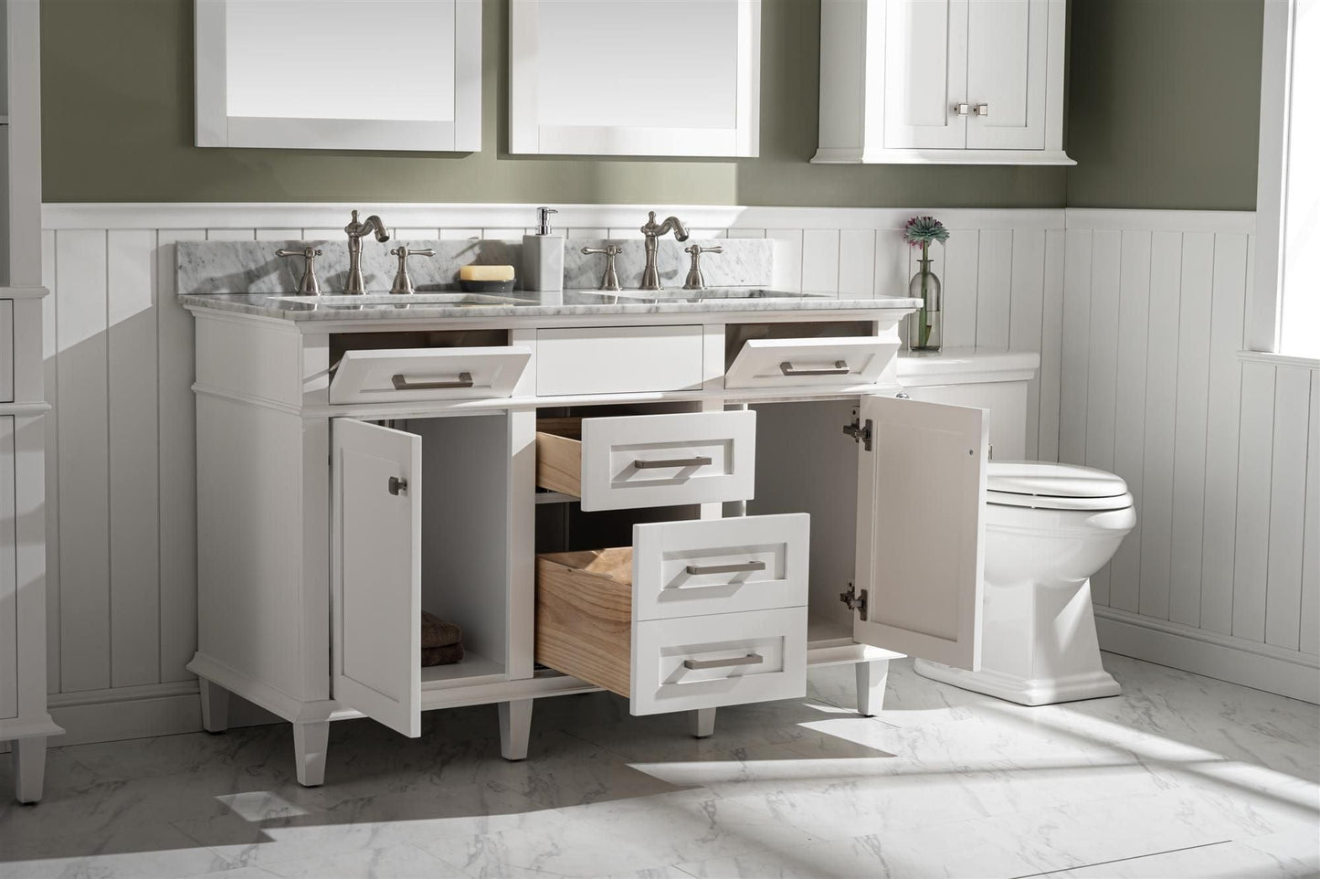 Legion Furniture WLF2254-W Legion Furniture WLF2254-W 54" White Finish Double-Sink Vanity Cabinet with Carrara White Top