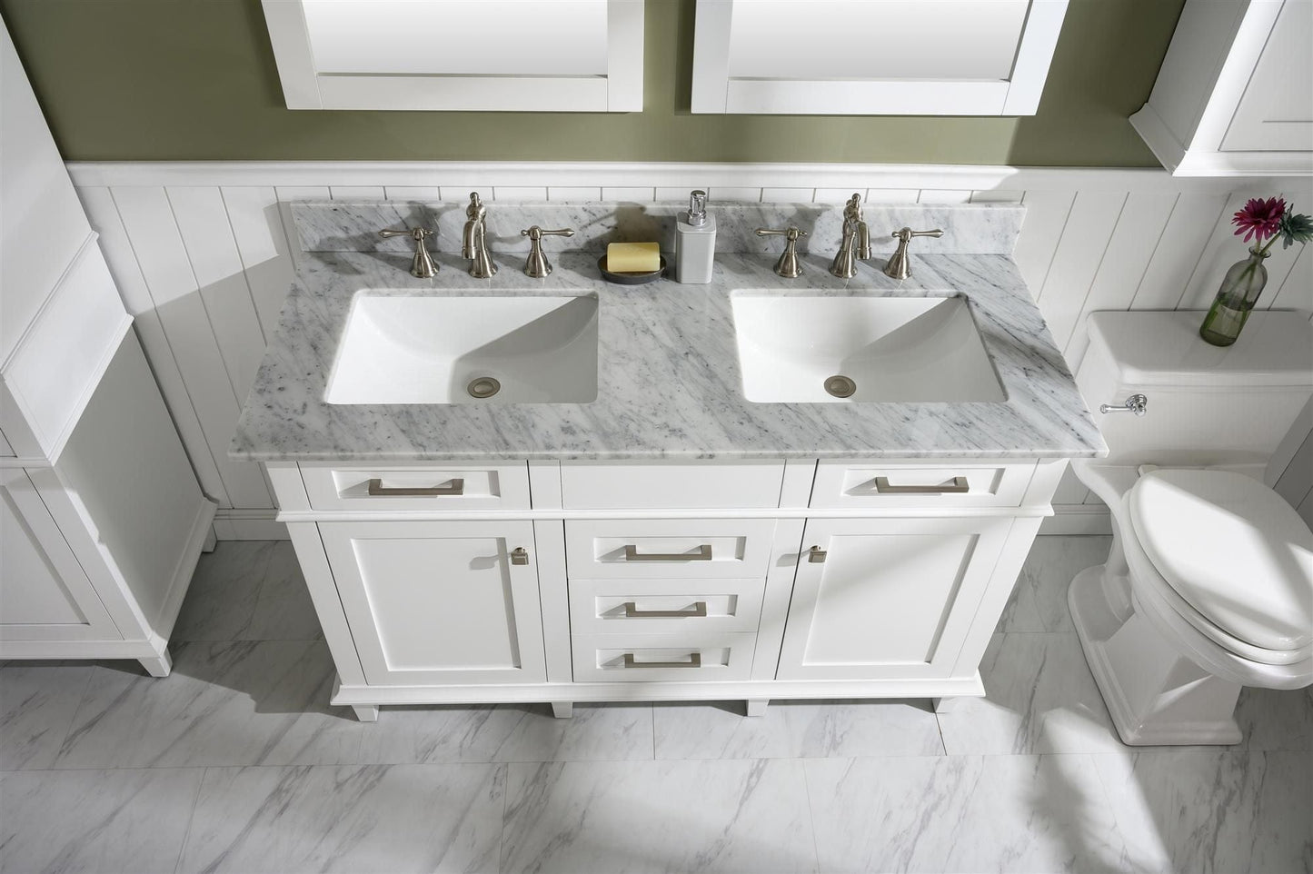 Legion Furniture WLF2254-W Legion Furniture WLF2254-W 54" White Finish Double-Sink Vanity Cabinet with Carrara White Top