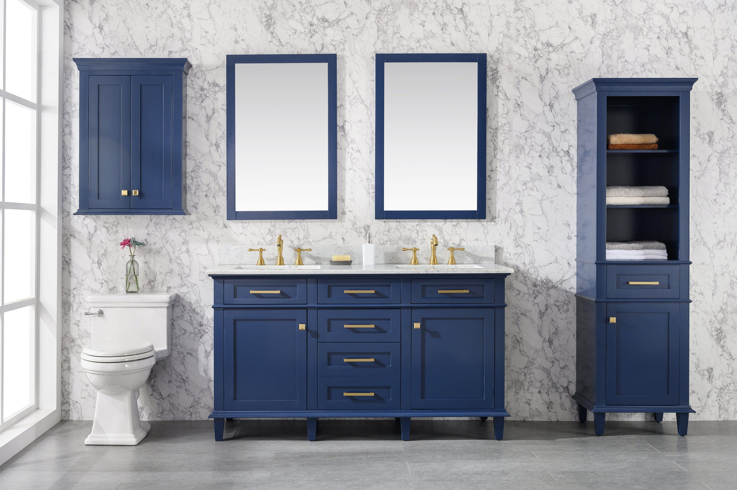 Legion Furniture WLF2260D-B Legion Furniture WLF2260D-B 60" Blue Finish Double-Sink Vanity Cabinet with Carrara White Top