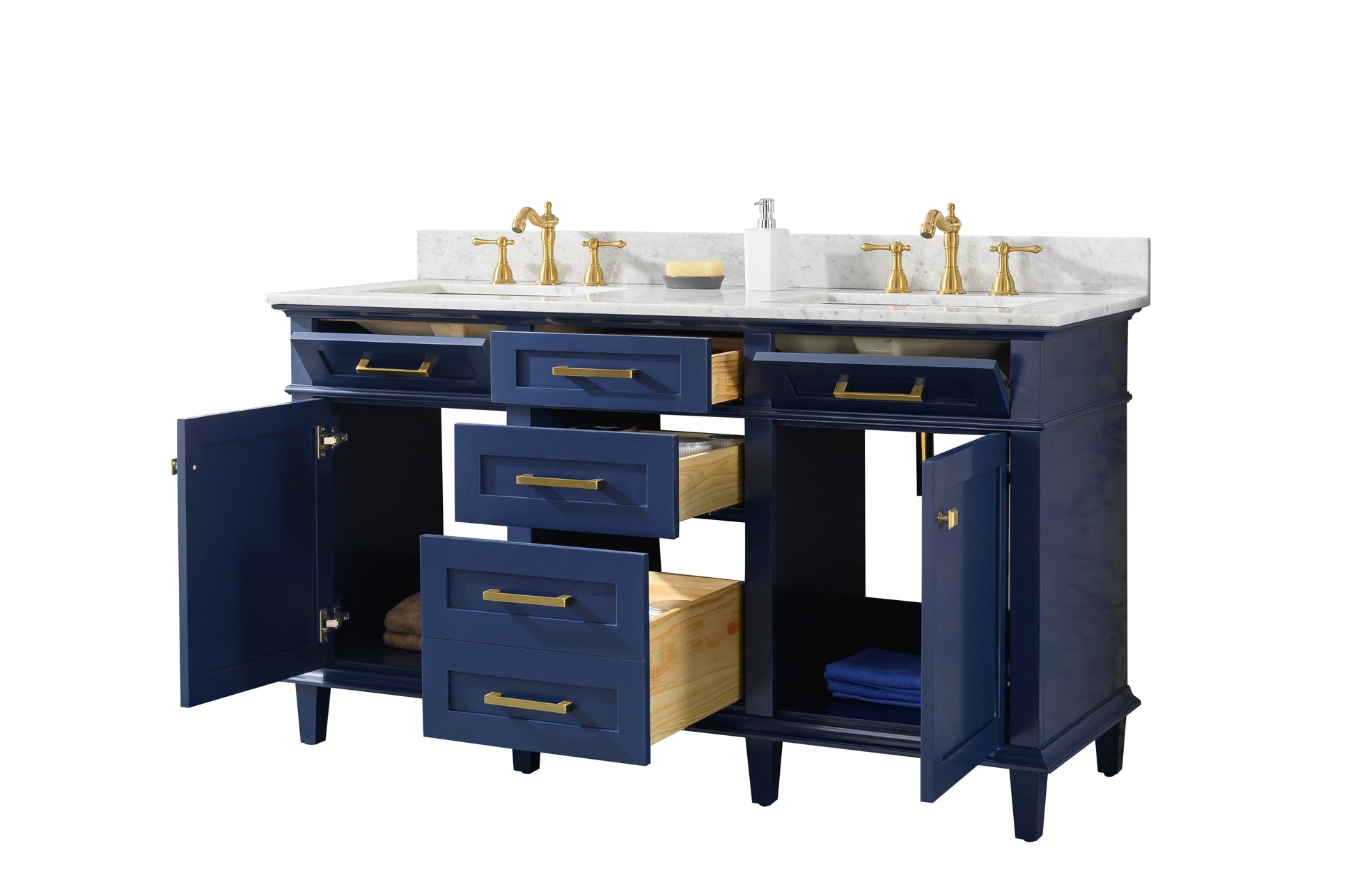 Legion Furniture WLF2260D-B Legion Furniture WLF2260D-B 60" Blue Finish Double-Sink Vanity Cabinet with Carrara White Top