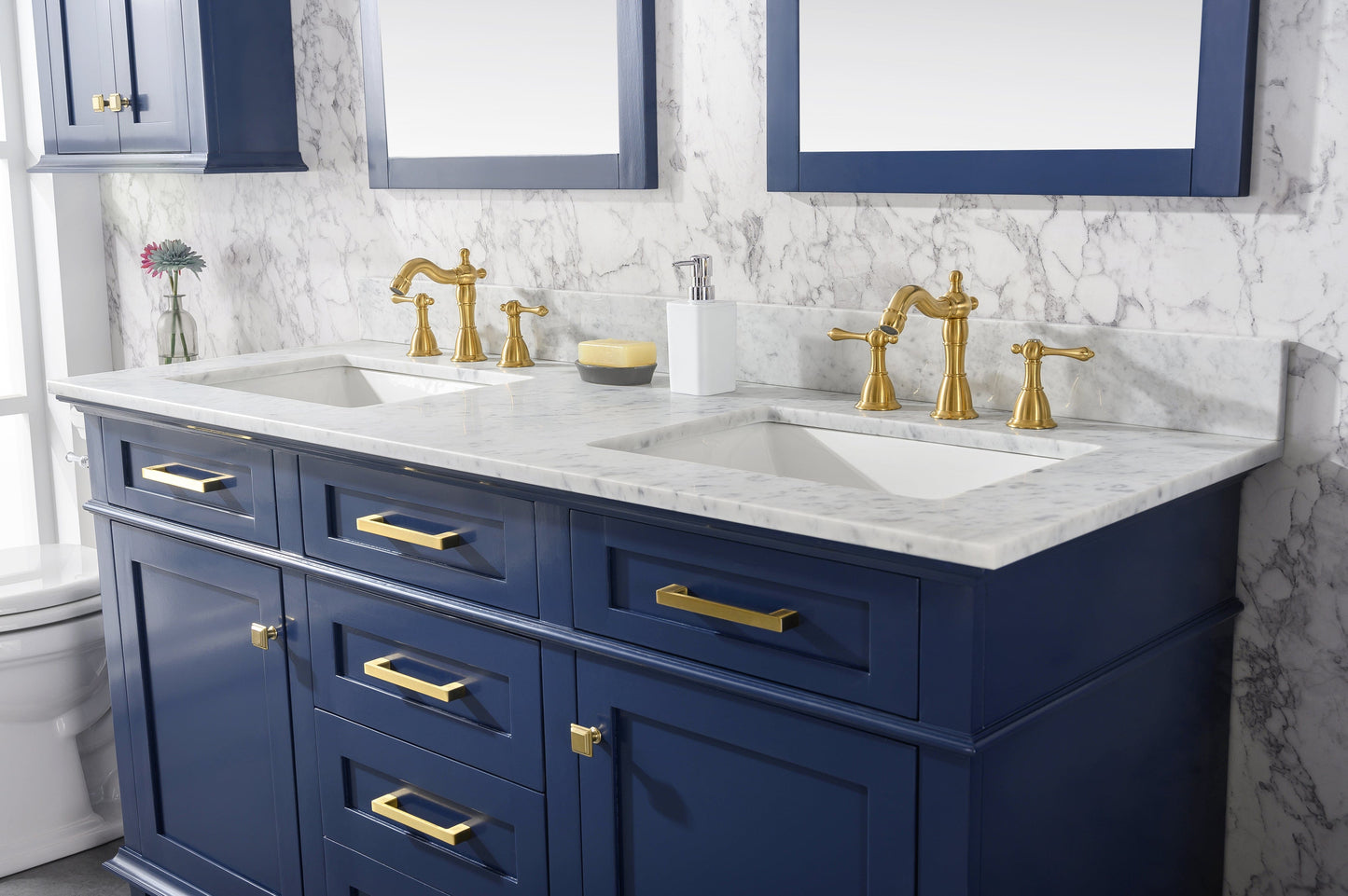 Legion Furniture WLF2260D-B Legion Furniture WLF2260D-B 60" Blue Finish Double-Sink Vanity Cabinet with Carrara White Top