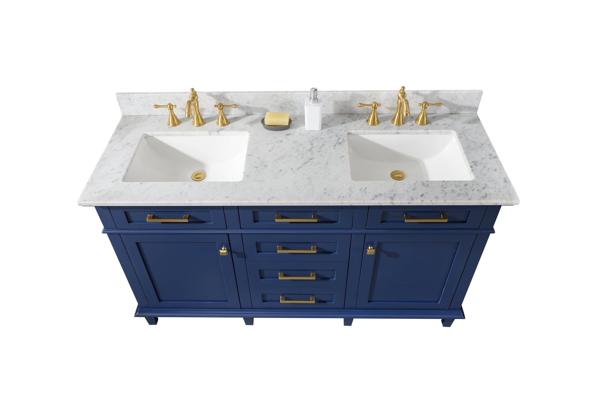 Legion Furniture WLF2260D-B Legion Furniture WLF2260D-B 60" Blue Finish Double-Sink Vanity Cabinet with Carrara White Top