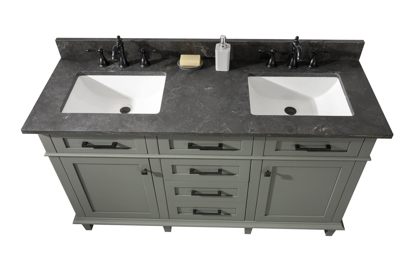 Legion Furniture WLF2260D-PG Legion Furniture WLF2260D-PG 60" Pewter Green Finish Double-Sink Vanity Cabinet with Blue Limestone Top