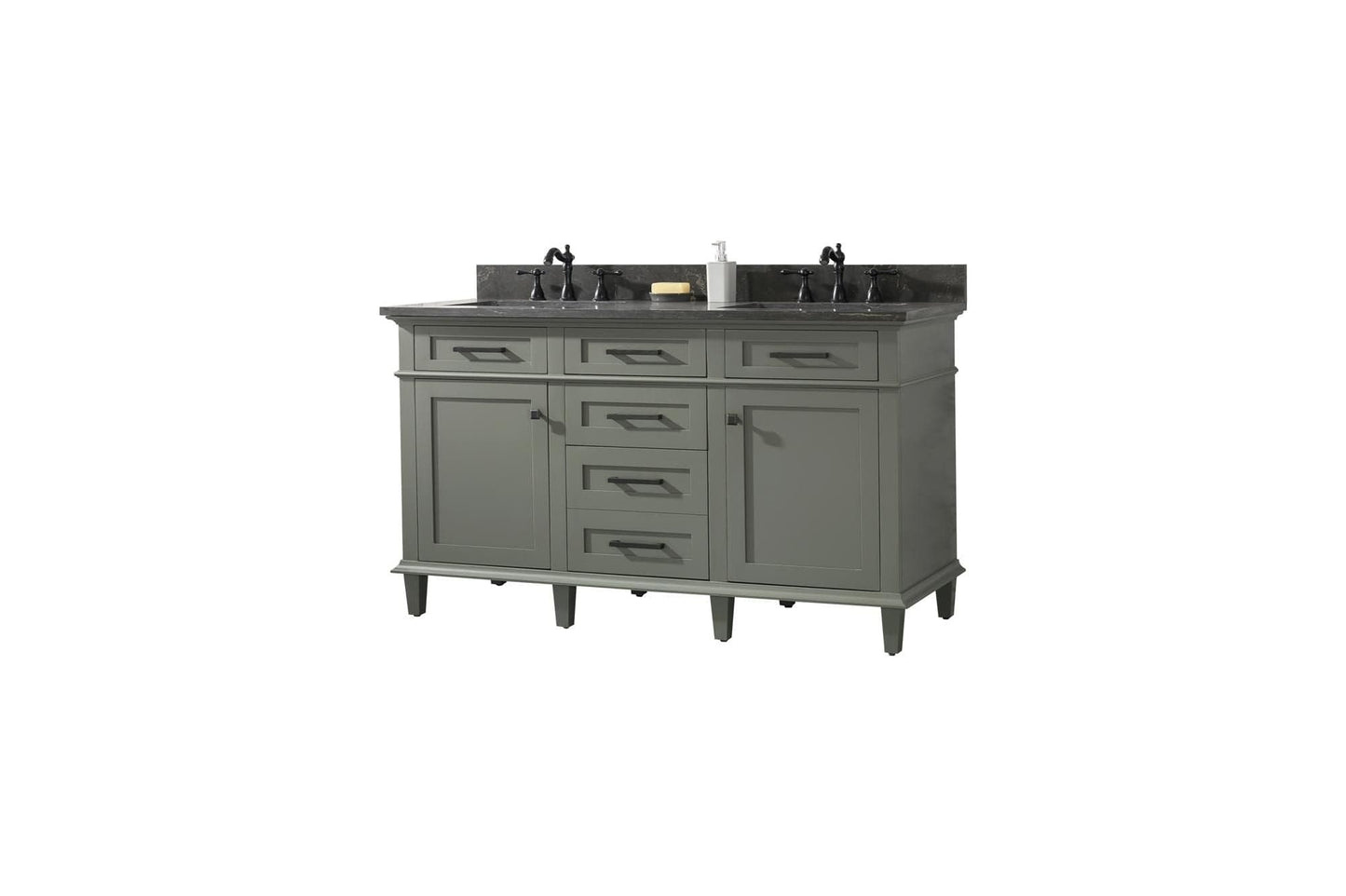 Legion Furniture WLF2260D-PG Legion Furniture WLF2260D-PG 60" Pewter Green Finish Double-Sink Vanity Cabinet with Blue Limestone Top