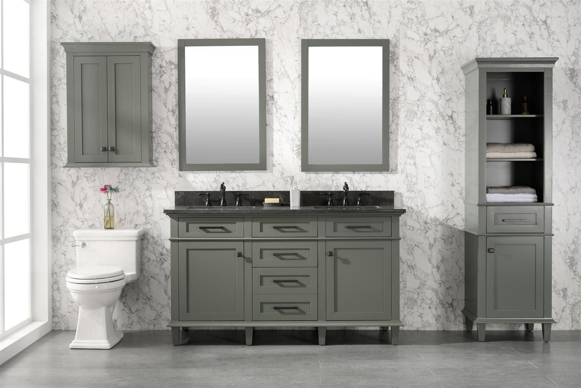 Legion Furniture WLF2260D-PG Legion Furniture WLF2260D-PG 60" Pewter Green Finish Double-Sink Vanity Cabinet with Blue Limestone Top