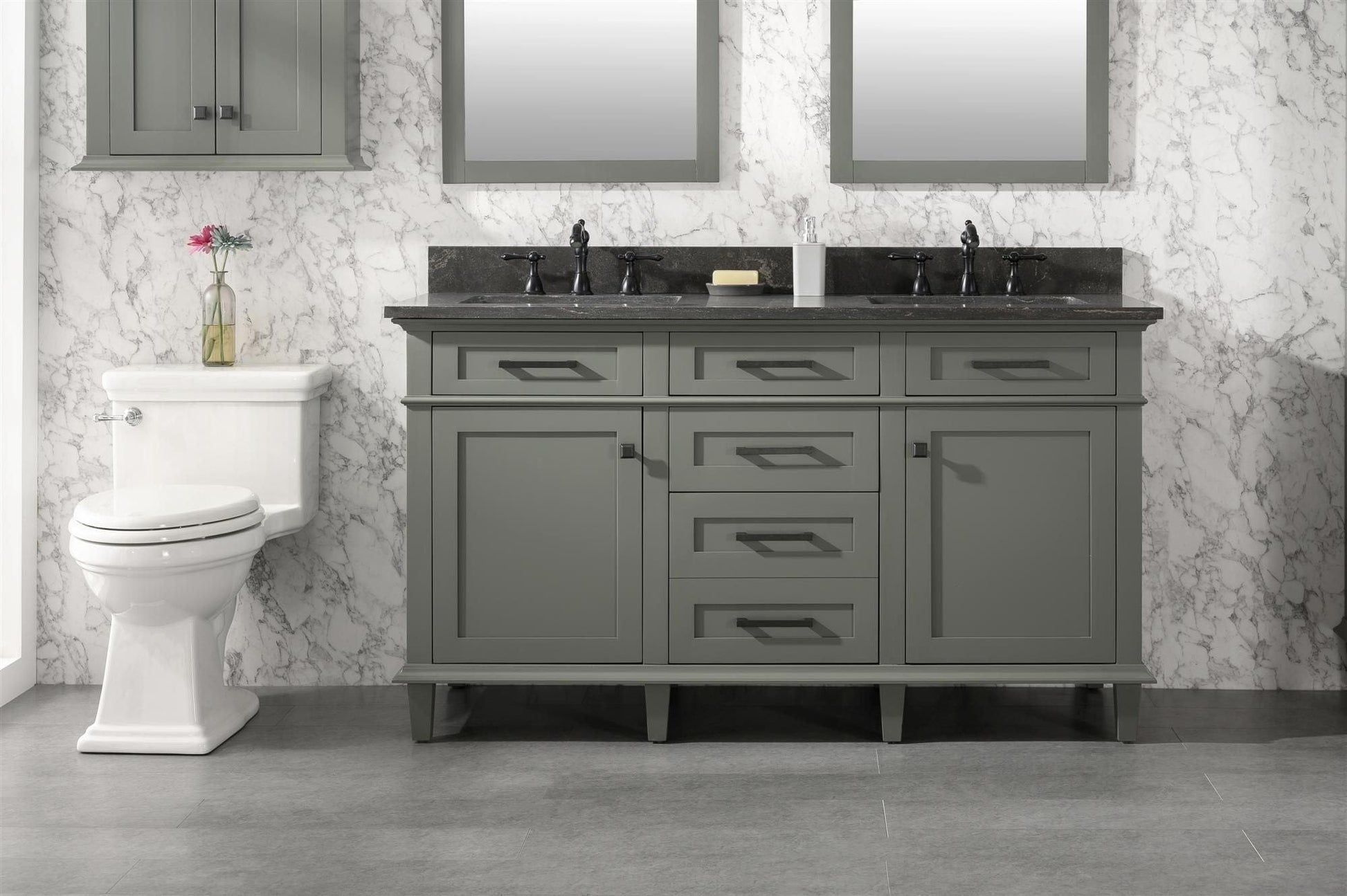 Legion Furniture WLF2260D-PG Legion Furniture WLF2260D-PG 60" Pewter Green Finish Double-Sink Vanity Cabinet with Blue Limestone Top