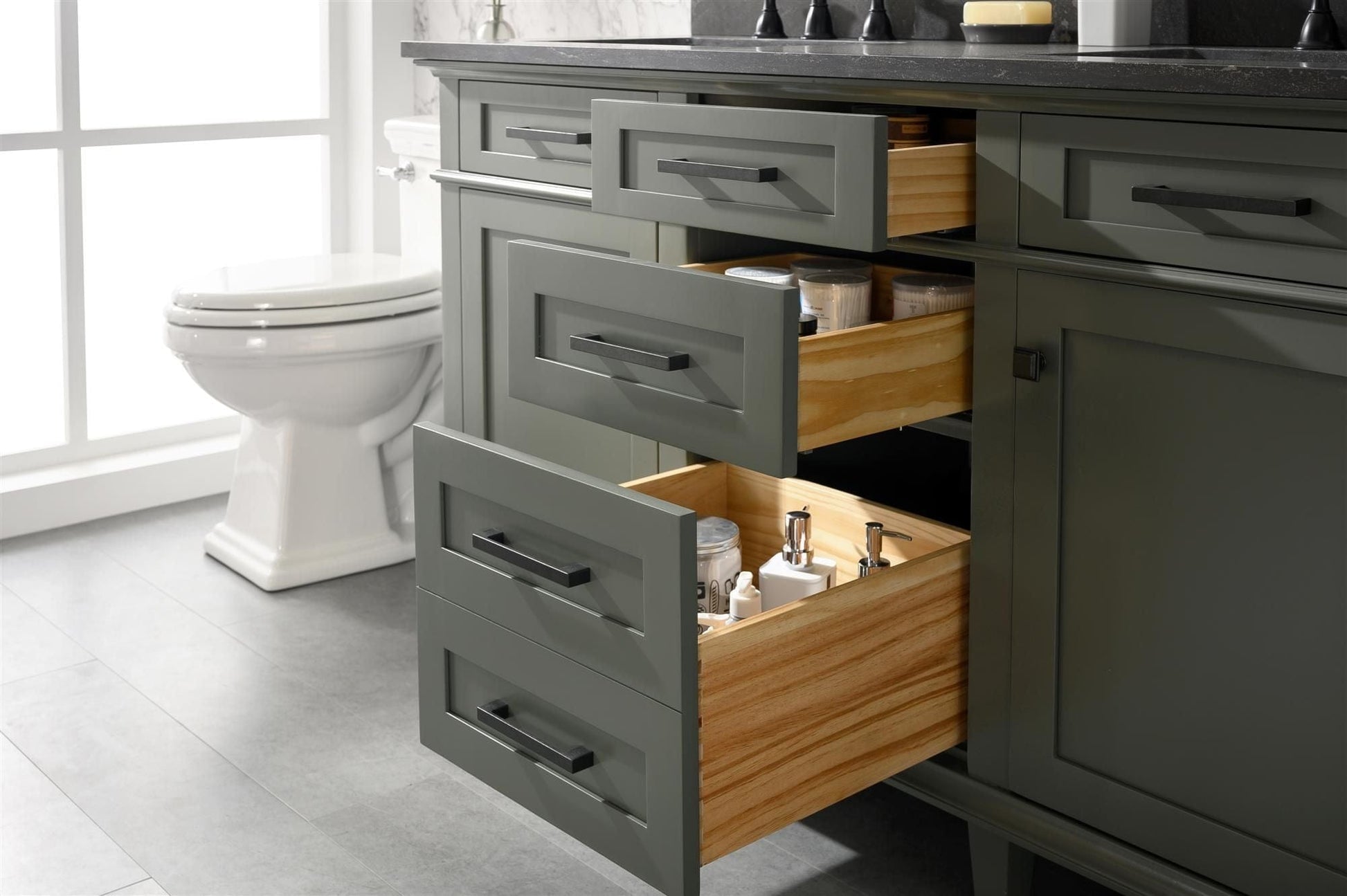 Legion Furniture WLF2260D-PG Legion Furniture WLF2260D-PG 60" Pewter Green Finish Double-Sink Vanity Cabinet with Blue Limestone Top