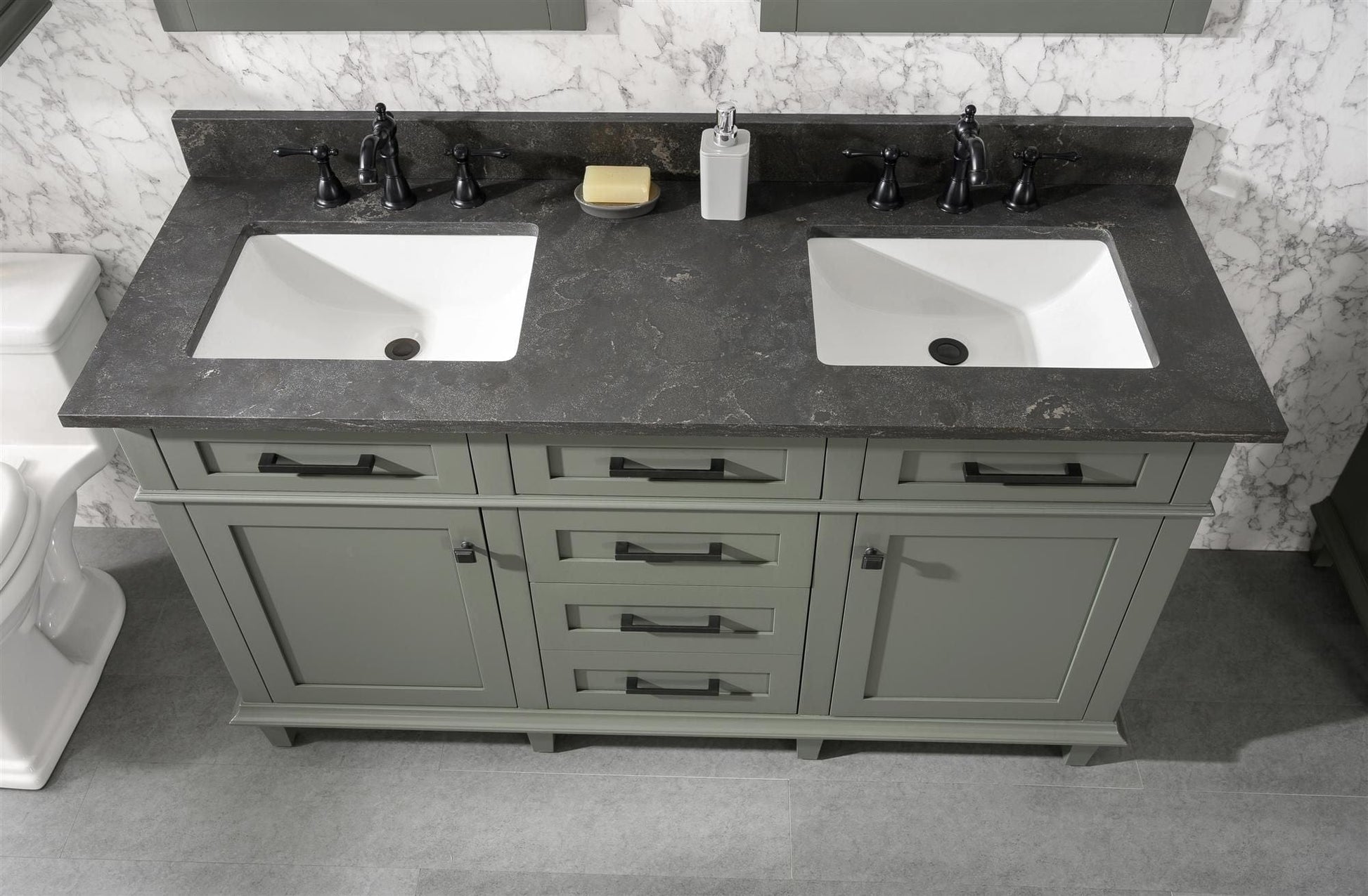 Legion Furniture WLF2260D-PG Legion Furniture WLF2260D-PG 60" Pewter Green Finish Double-Sink Vanity Cabinet with Blue Limestone Top