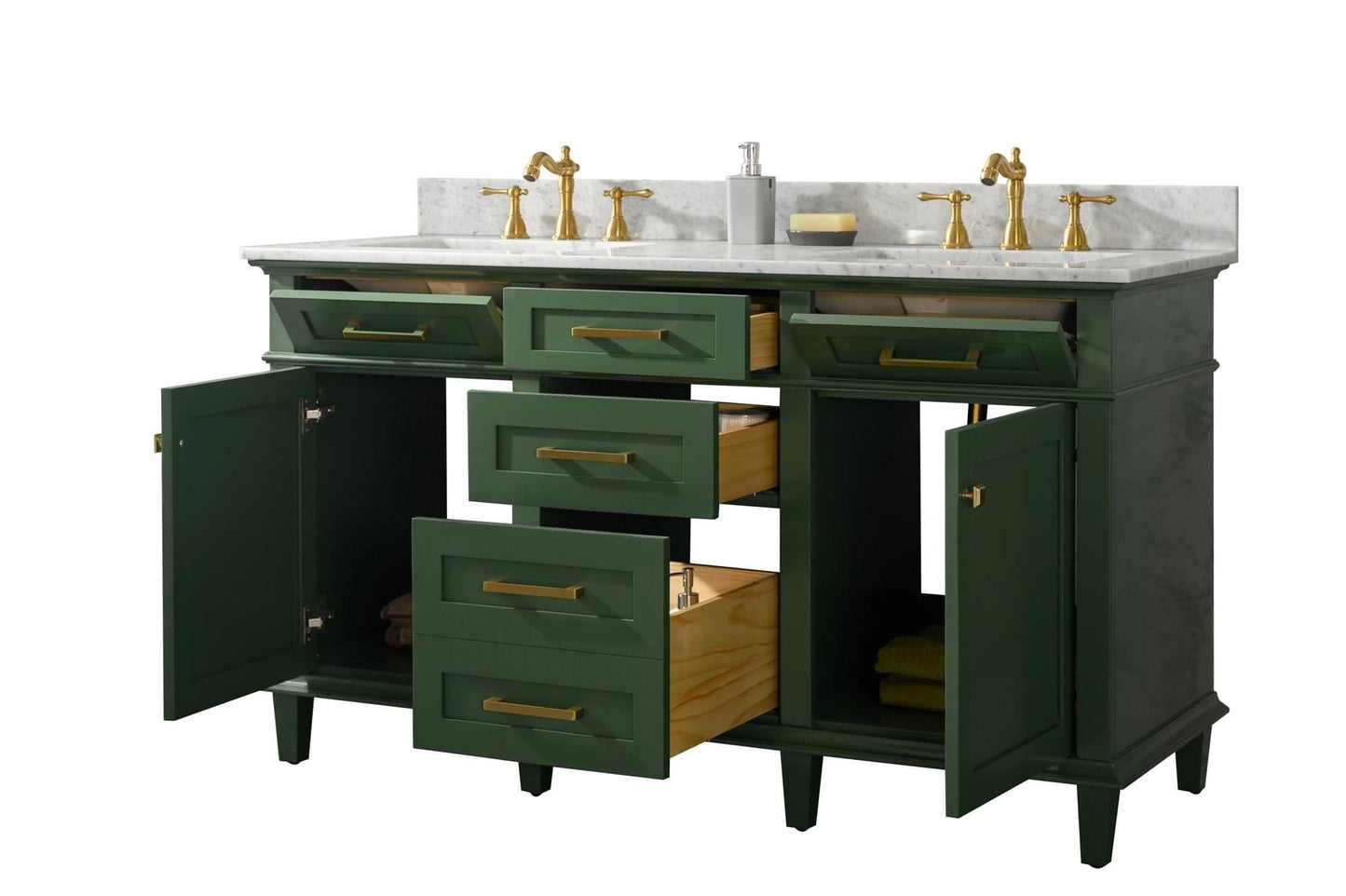 Legion Furniture WLF2260D-VG Legion Furniture WLF2260D-VG 60" Vogue Green Finish Double-Sink Vanity Cabinet with Carrara White Top