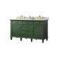 Legion Furniture WLF2260D-VG Legion Furniture WLF2260D-VG 60" Vogue Green Finish Double-Sink Vanity Cabinet with Carrara White Top