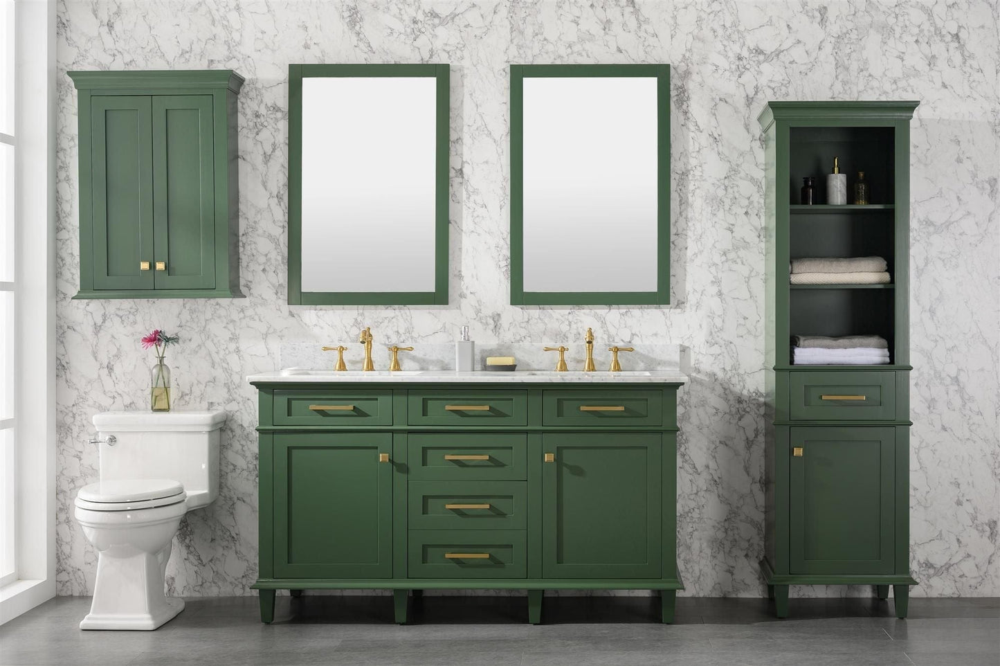 Legion Furniture WLF2260D-VG Legion Furniture WLF2260D-VG 60" Vogue Green Finish Double-Sink Vanity Cabinet with Carrara White Top