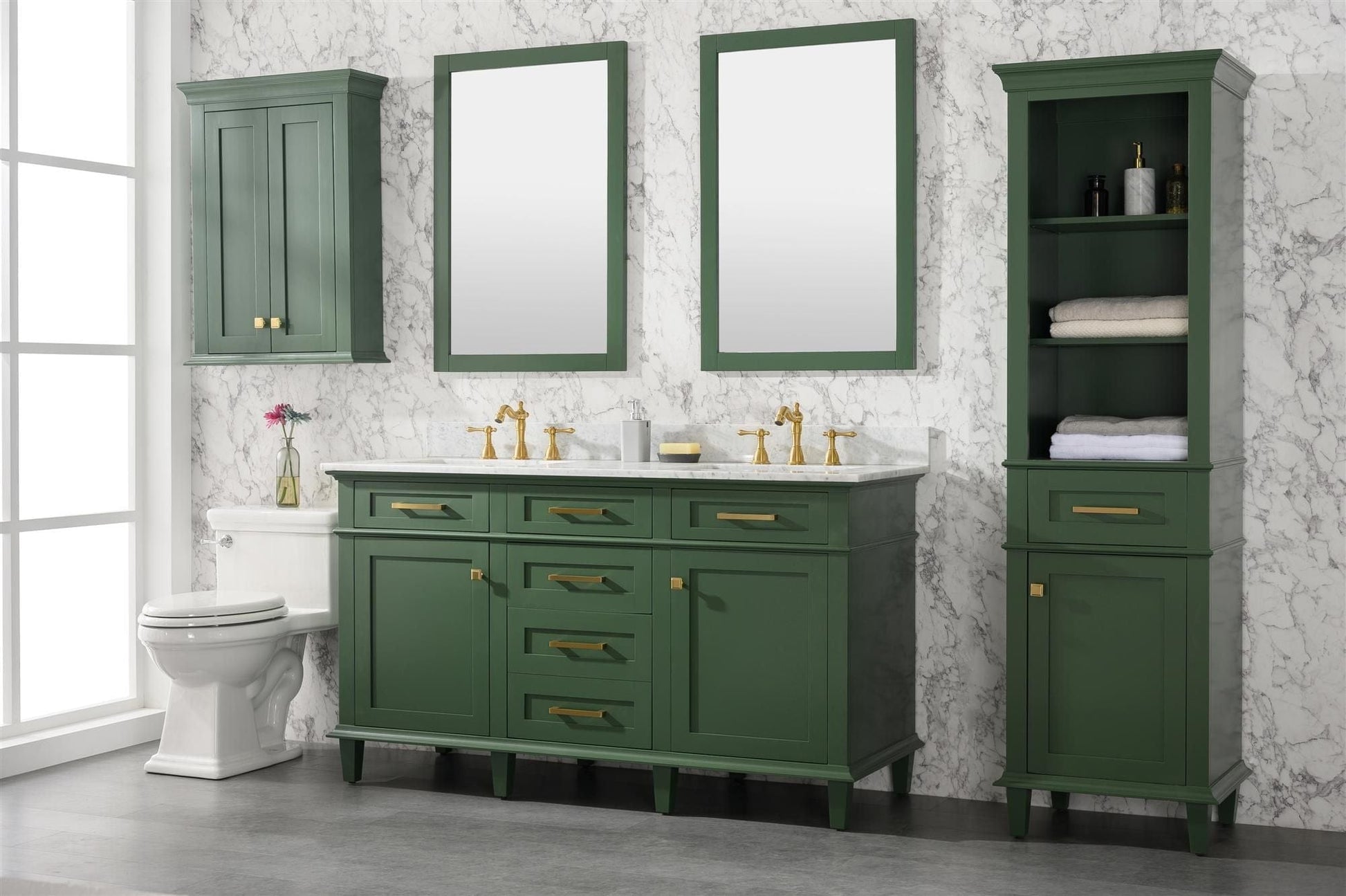 Legion Furniture WLF2260D-VG Legion Furniture WLF2260D-VG 60" Vogue Green Finish Double-Sink Vanity Cabinet with Carrara White Top