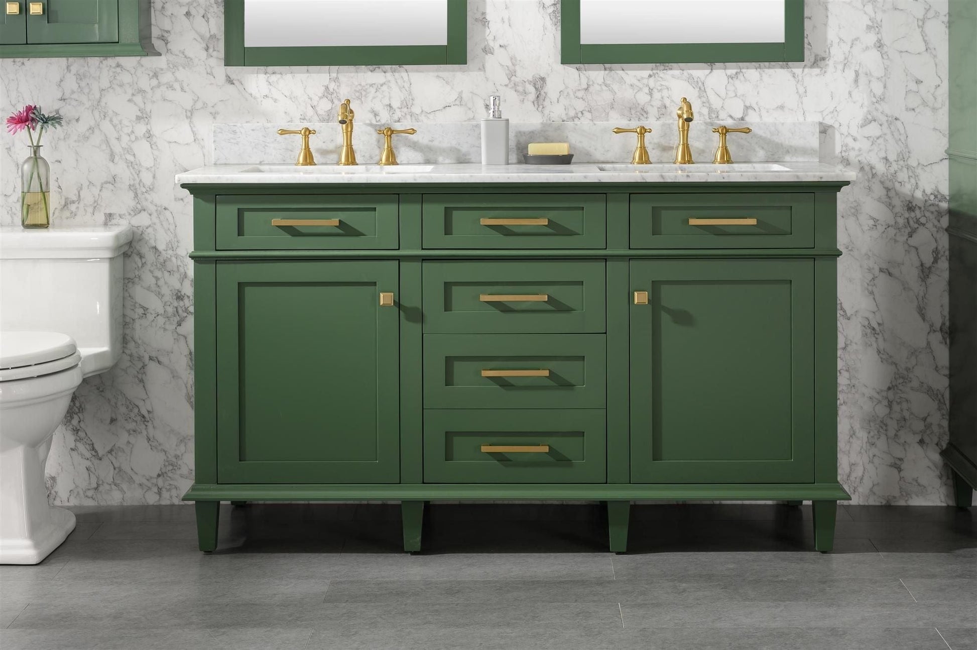 Legion Furniture WLF2260D-VG Legion Furniture WLF2260D-VG 60" Vogue Green Finish Double-Sink Vanity Cabinet with Carrara White Top