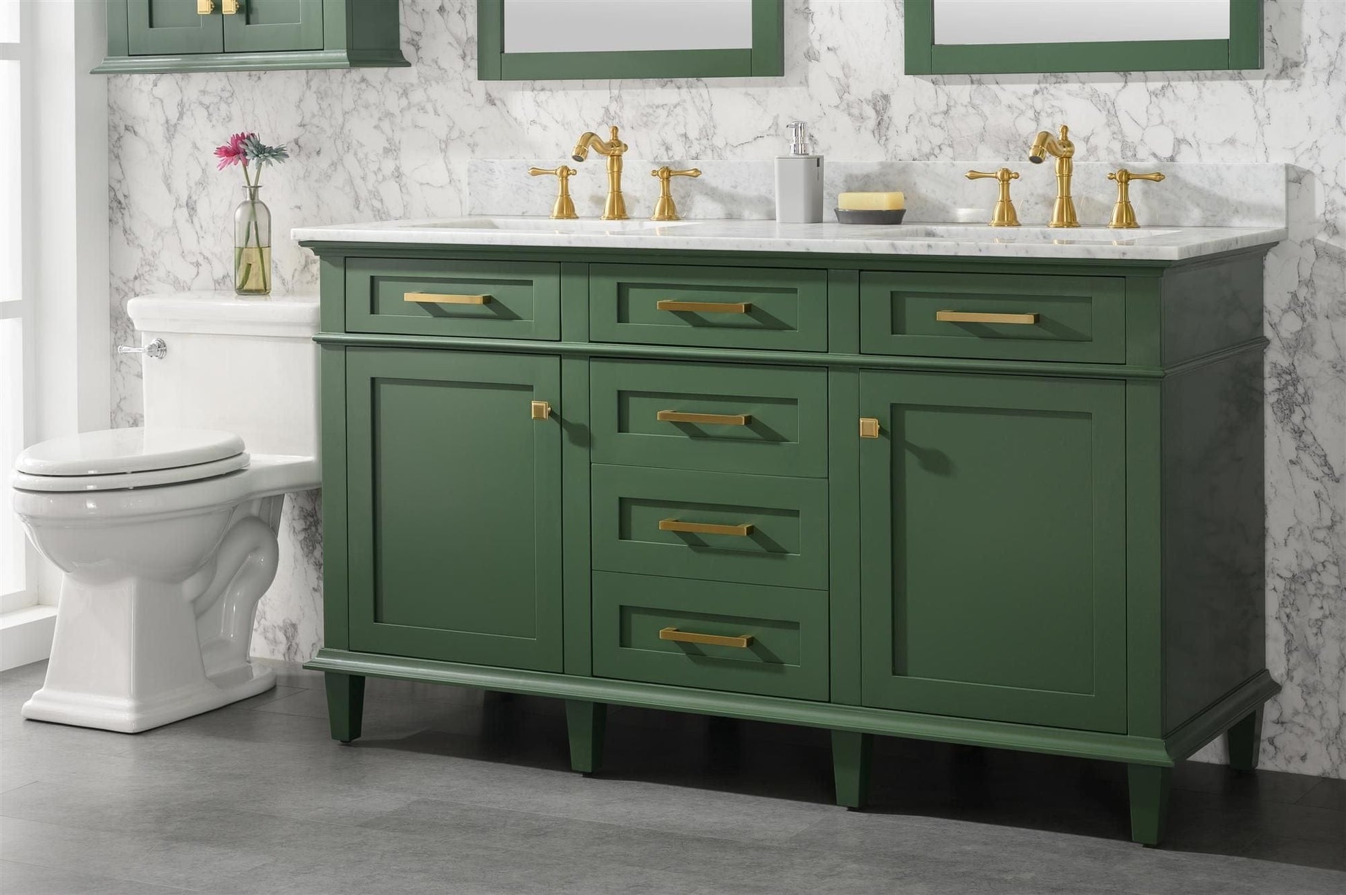 Legion Furniture WLF2260D-VG Legion Furniture WLF2260D-VG 60" Vogue Green Finish Double-Sink Vanity Cabinet with Carrara White Top